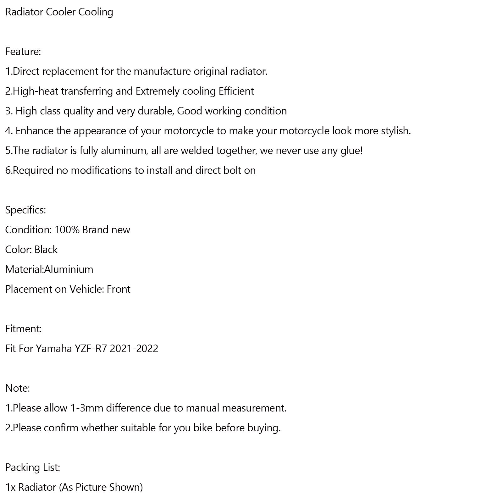 Aluminium-Motorkühler für Yamaha YZF-R7 YZF R7 2021–2024