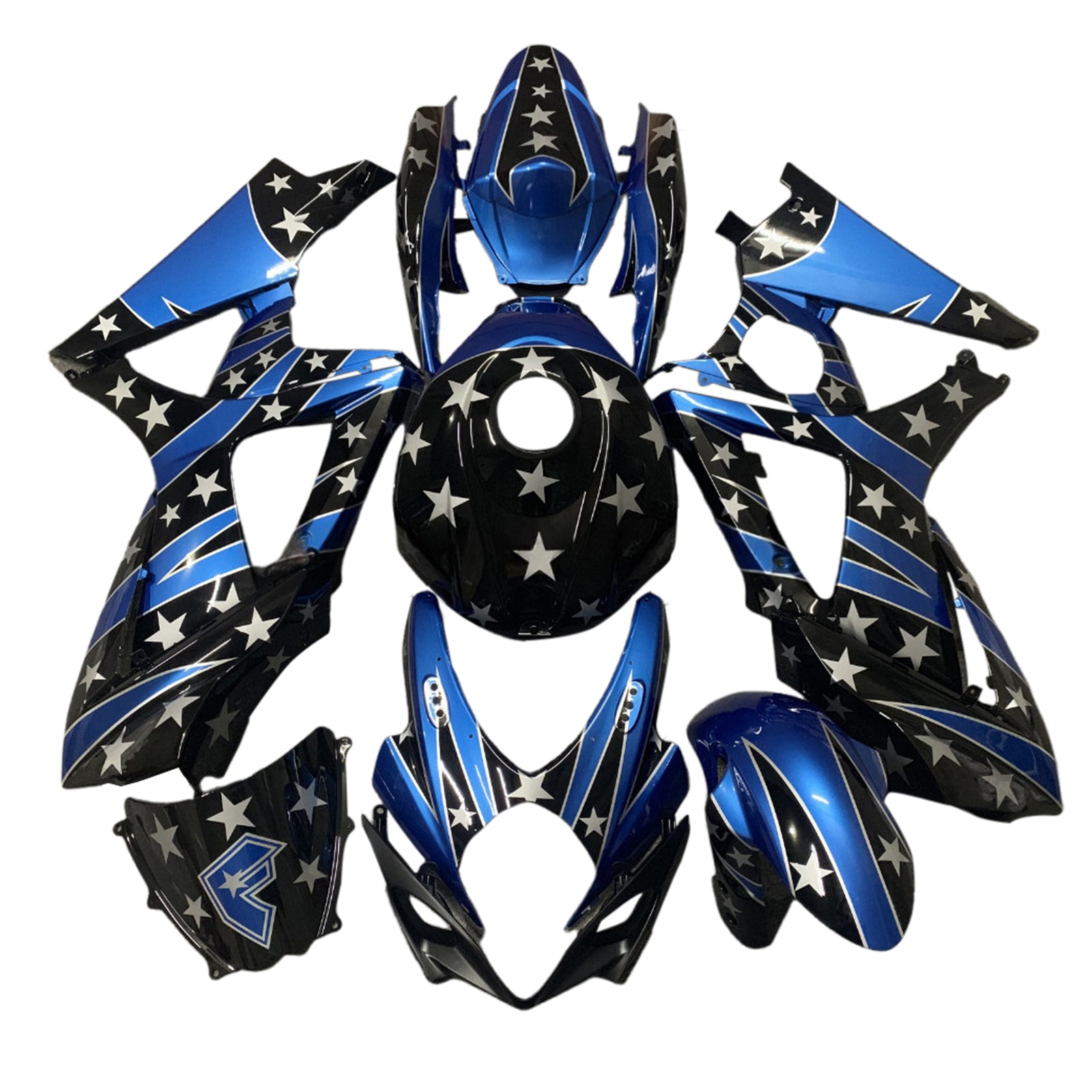 Amotopart 2007-2008 Suzuki GSXR1000 Black Blue White Star Fairing Kit
