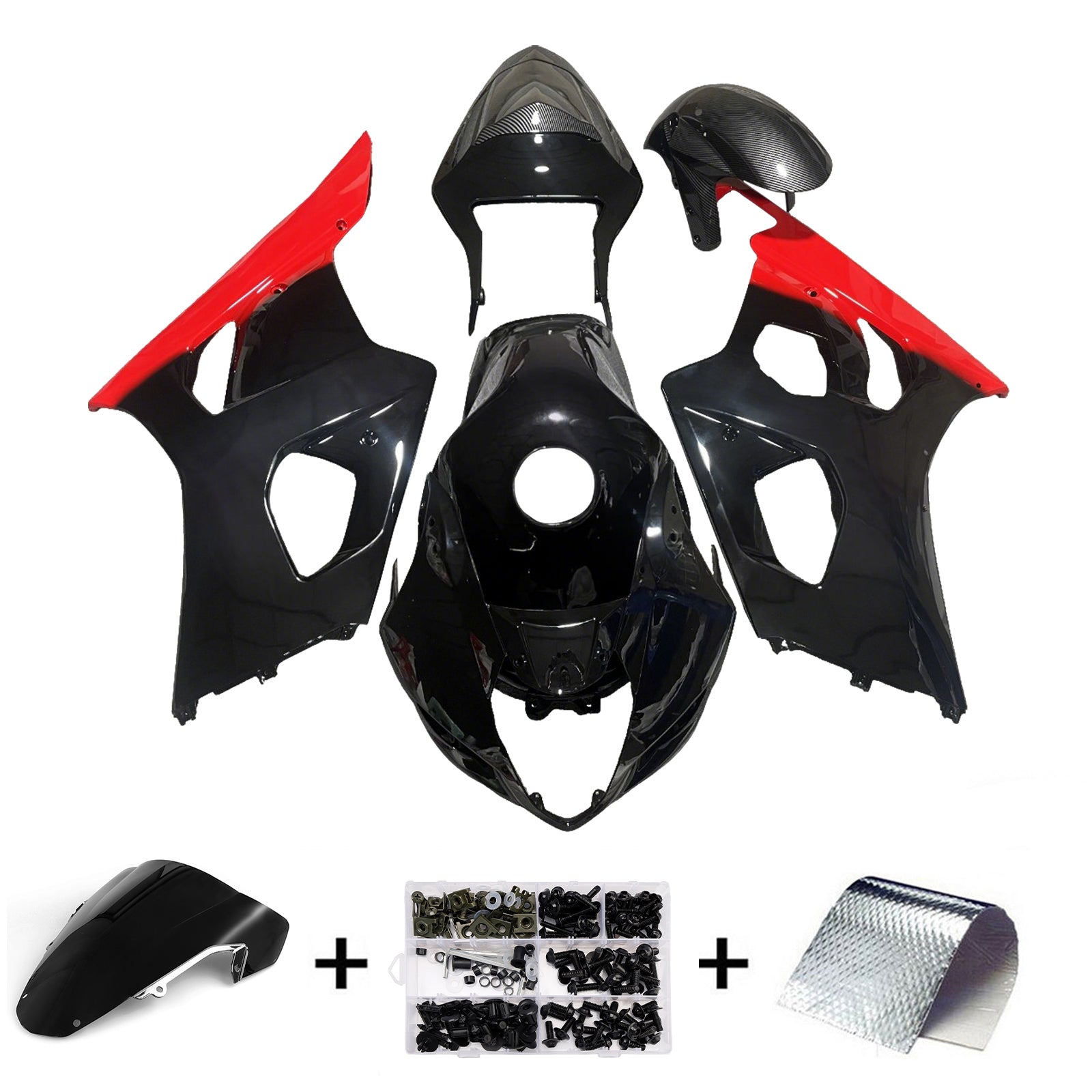 Amotopart 2003-2004 Suzuki GSXR1000 Carbon Fiber Pattern & Red Fairing Kit