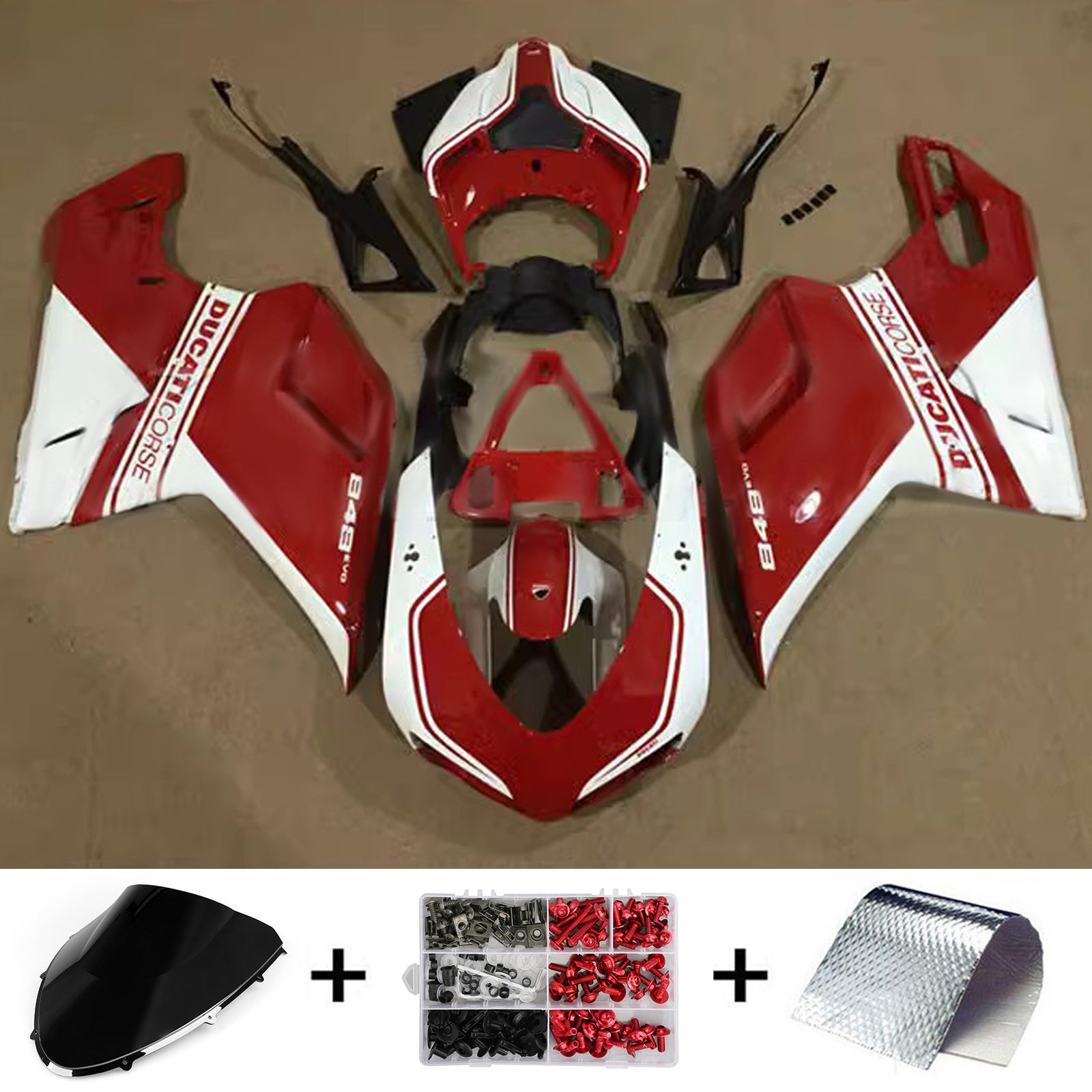 Amotopart All Years Ducati 1098/1198/848 Glossy Red White Fairing Kit