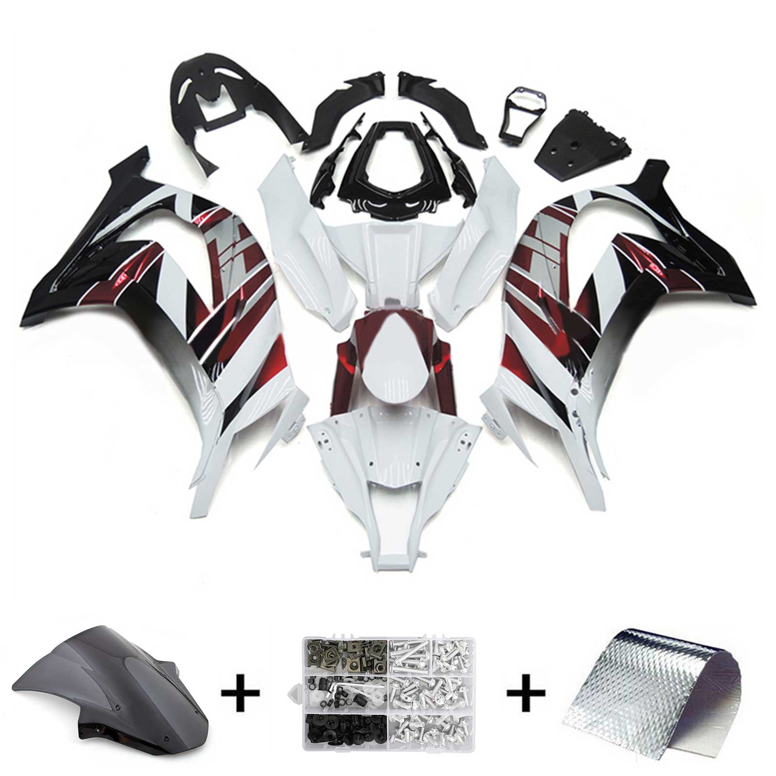 Amotopart 2011-2015 Kawasaki ZX10R White & Black Style 1 Fairing Kit