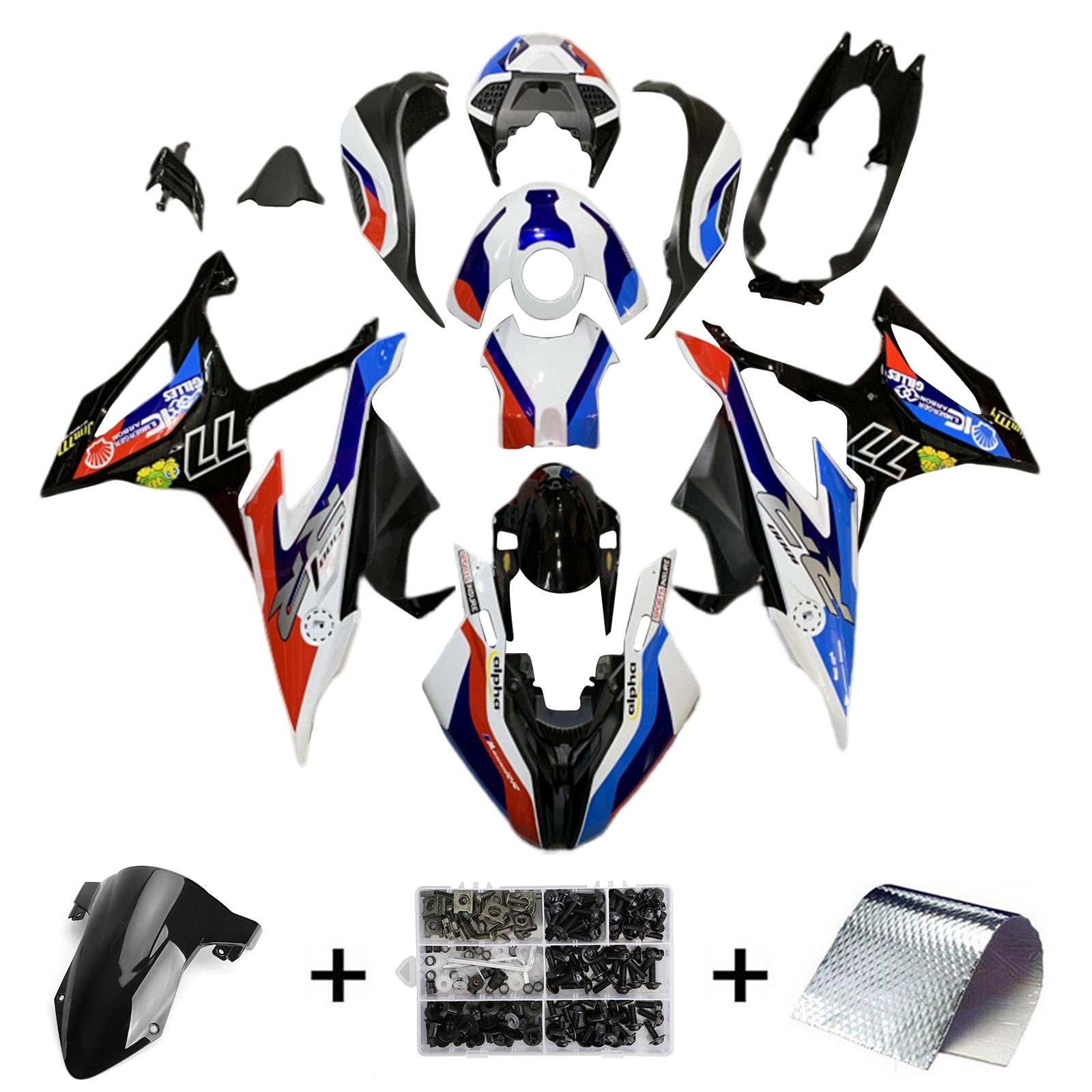Amotopart BMW S1000RR 2019-2022 Blue & Red Style3 Fairing Kit