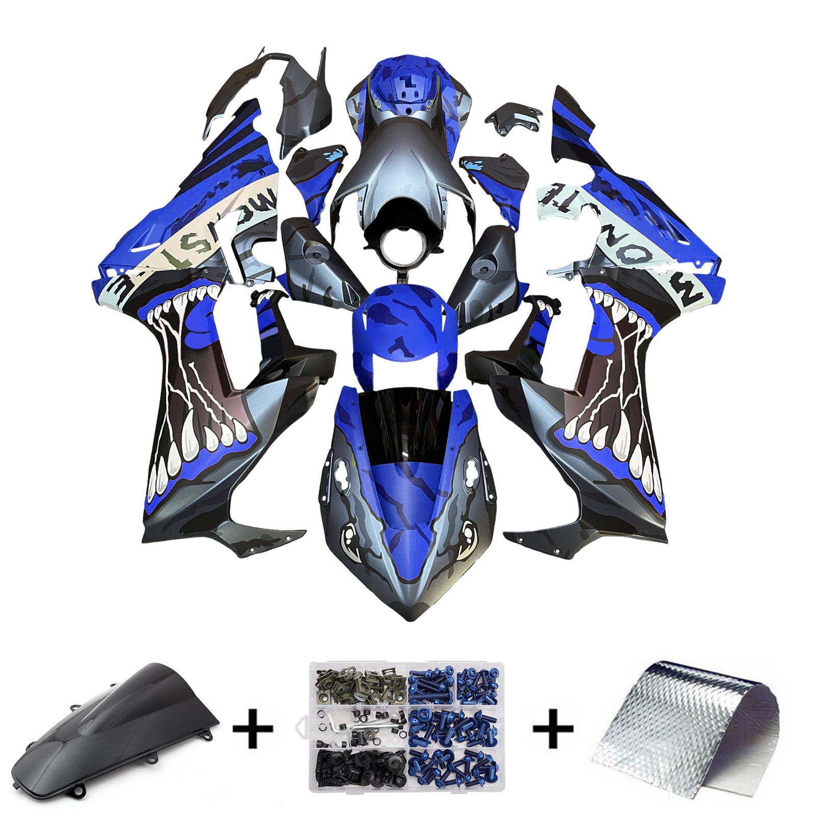 Amotopart 2017-2023 Honda CBR1000rr Kit de carénage noir mat bleu