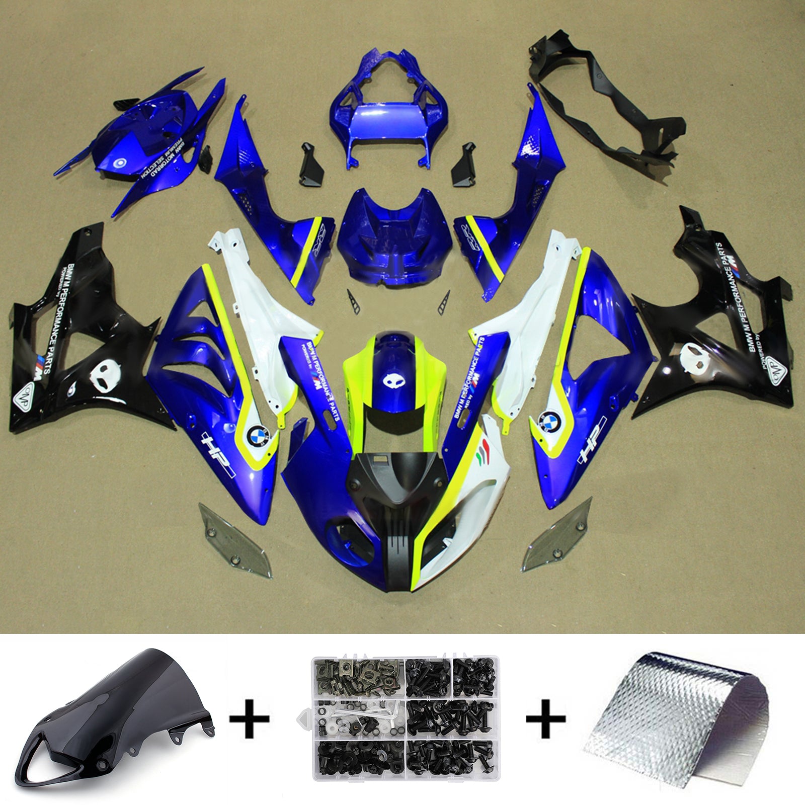 Amotopart 2009-2014 BMW S1000RR Black Blanc Blue Faming Kit
