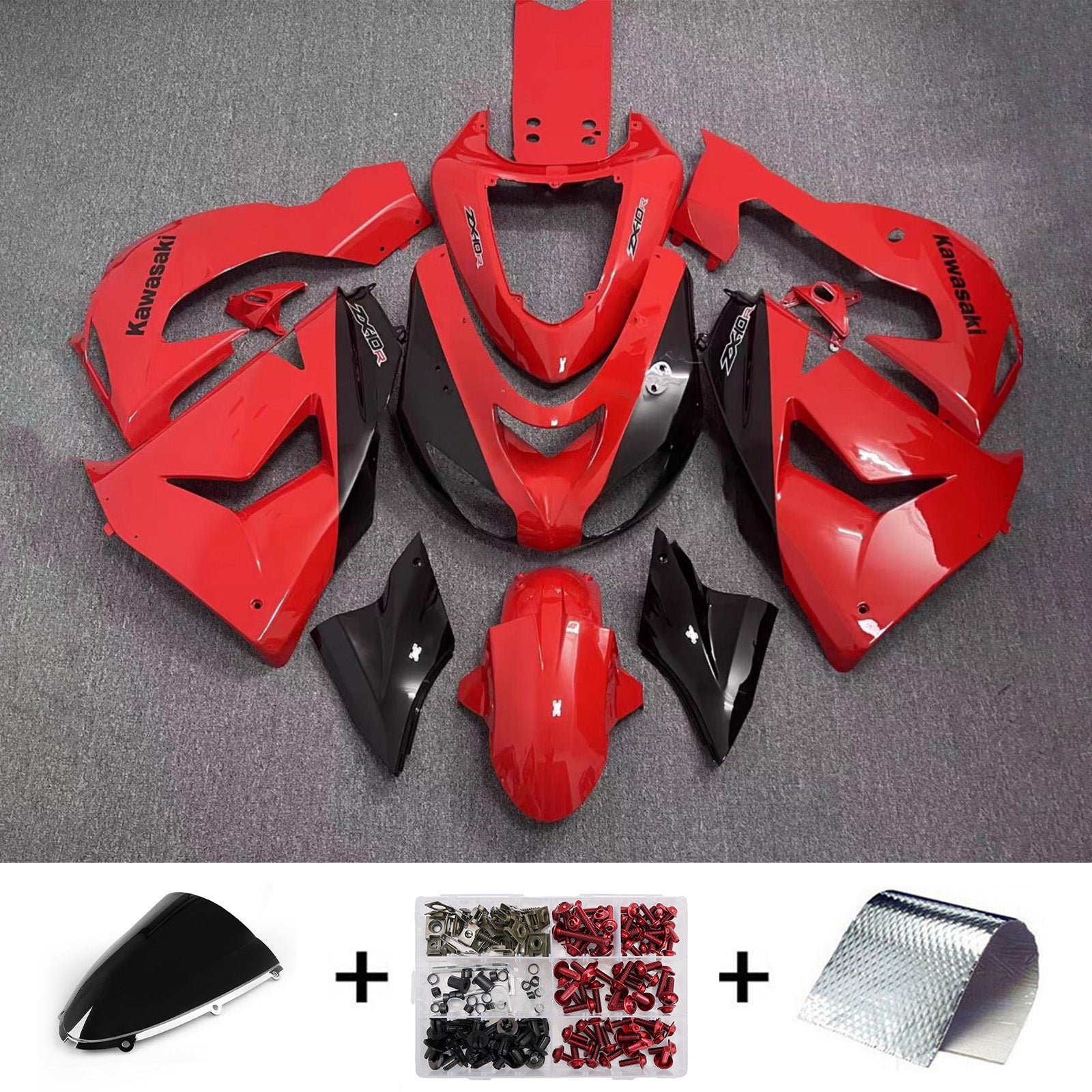 Amotopart 2006-2007 Kawasaki ZX10R Glossy Red Black Fairing Kit