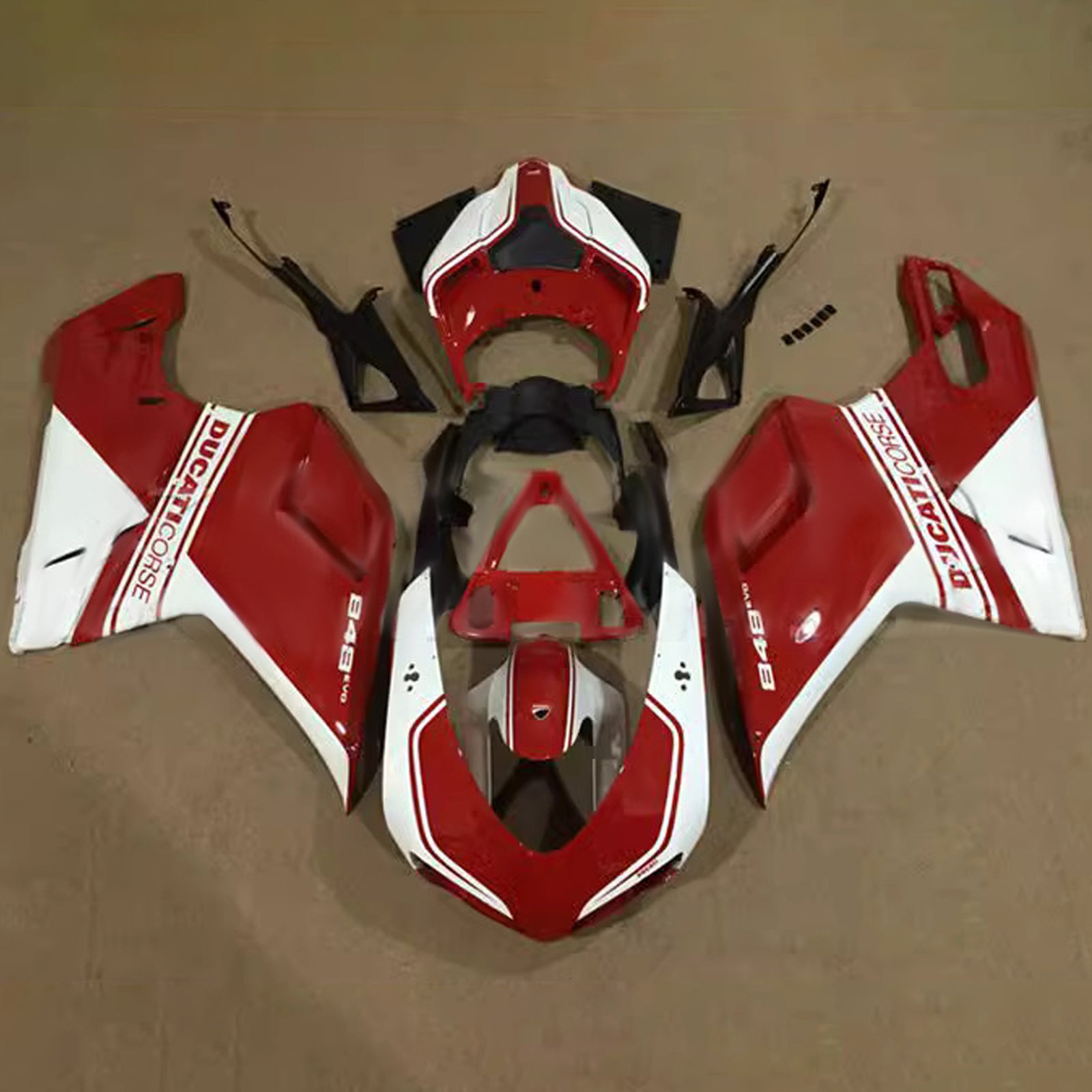 Amotopart All Years Ducati 1098/1198/848 Glossy Red White Fairing Kit