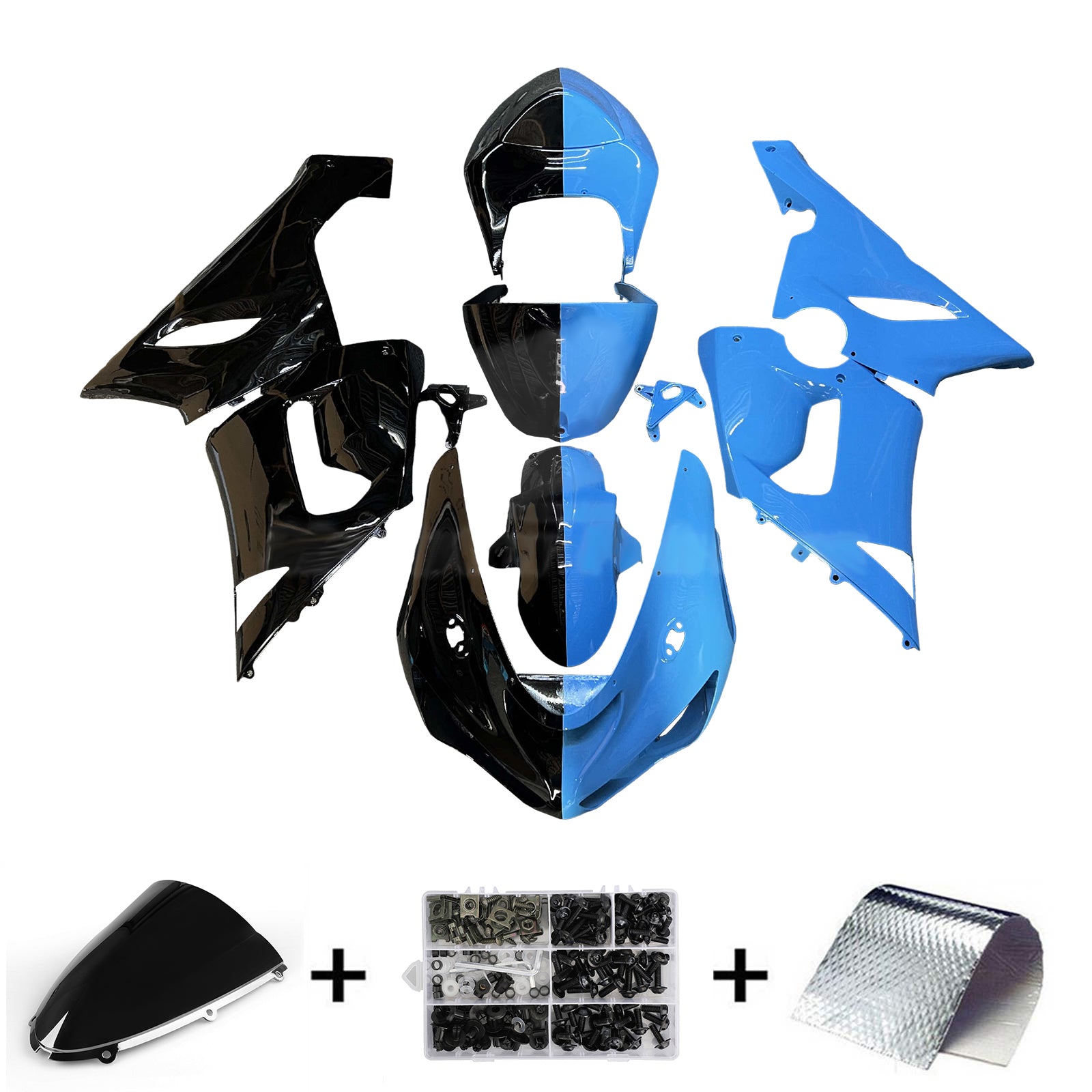 Amotopart 2005-2006 Kawasaki ZX6R 636 Black Blue Fairing Kit