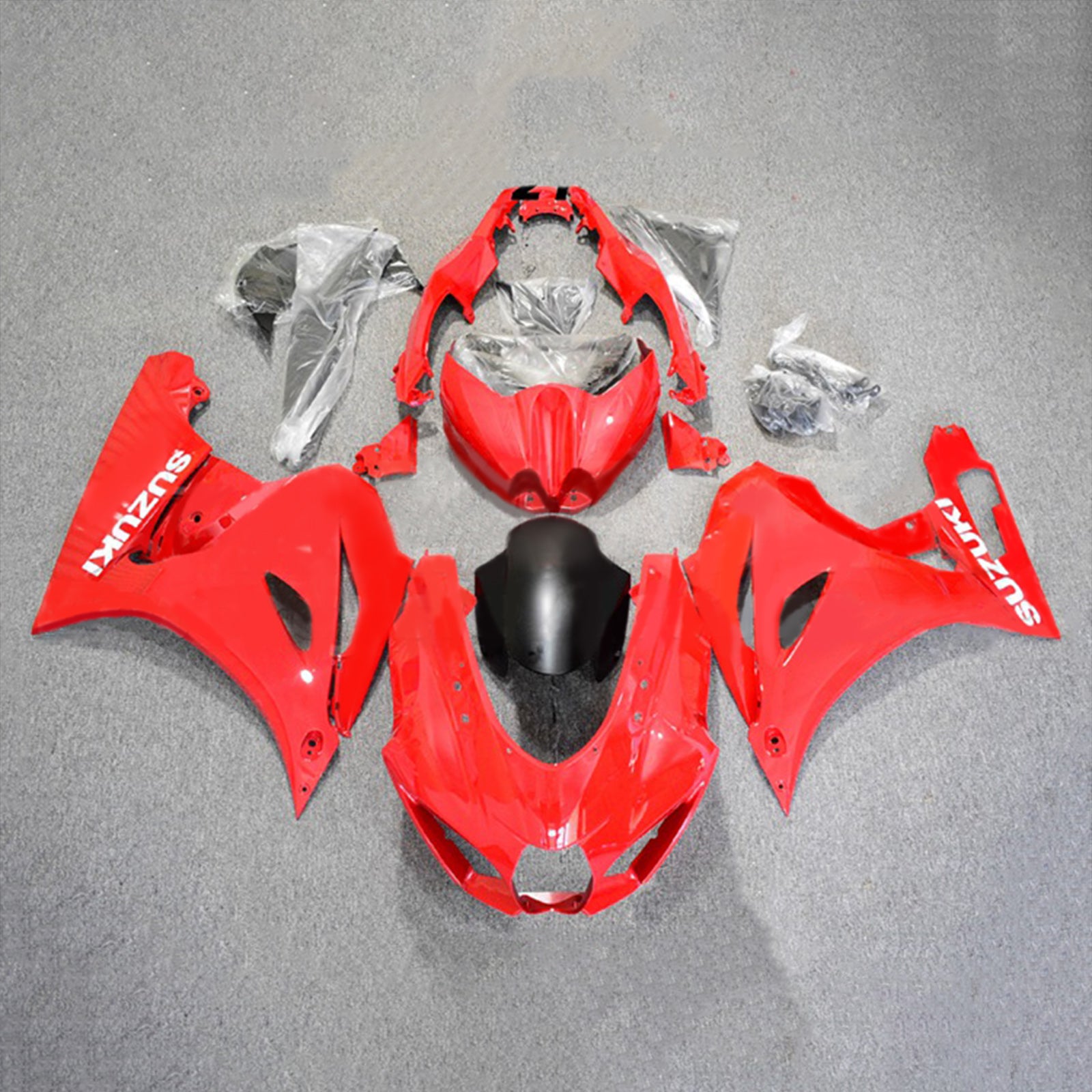 Amotopart 2017-2025 K17 GSXR1000 SUZUKI ROUGE AVEC LOGIAGE BLAND Kit de carénage de logo