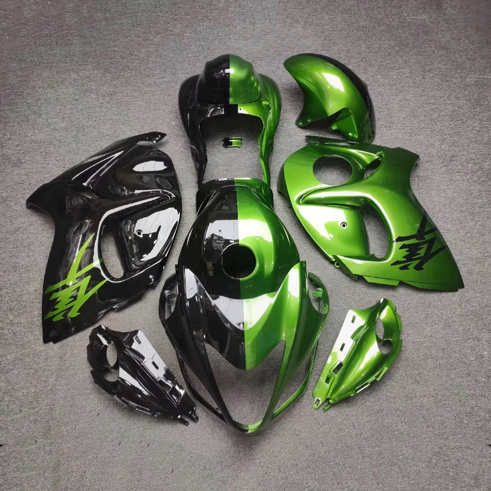 Amotopart 2008-2020 Suzuki Hayabusa GSX1300R Black/Green Fairing Kit