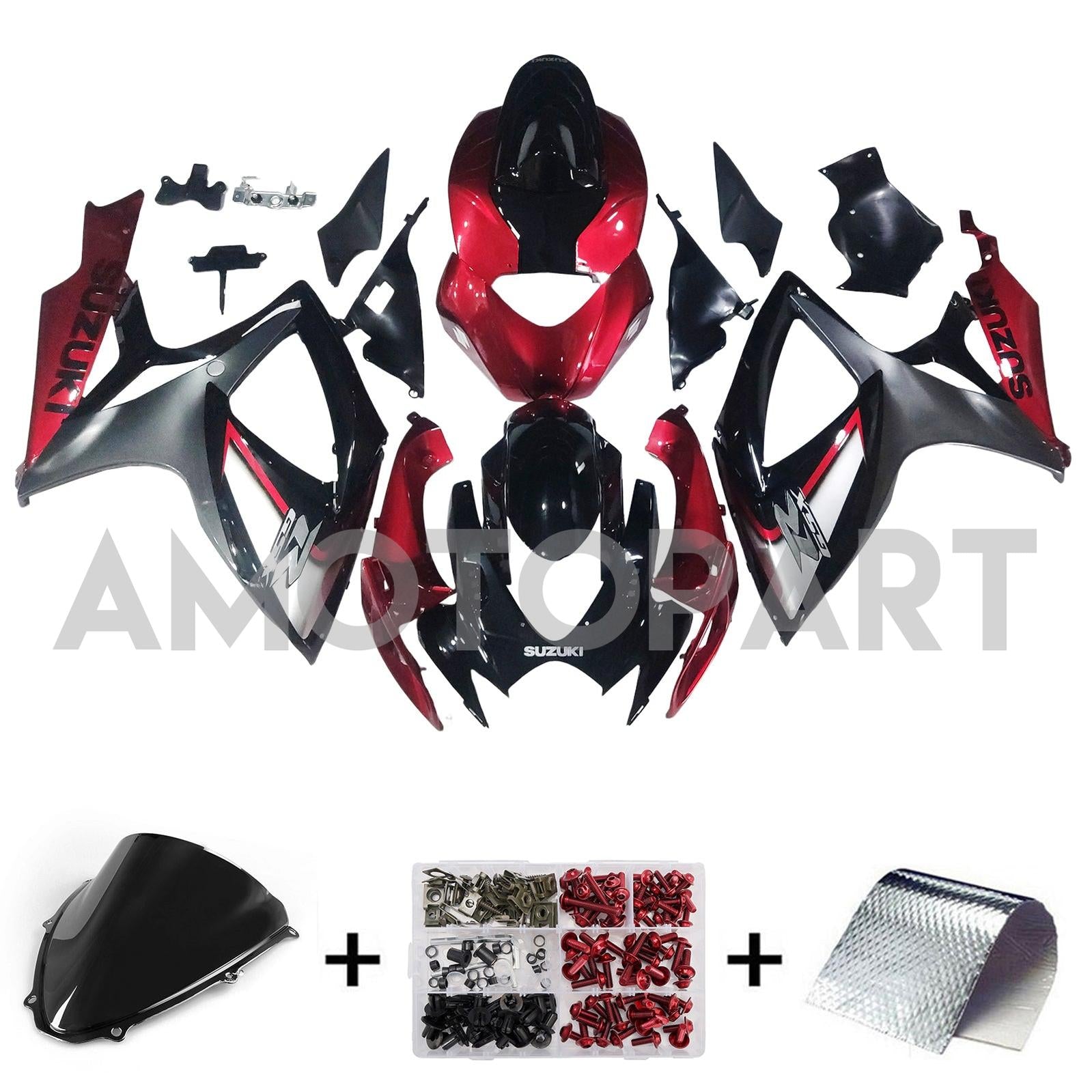 Amotopart 2006-2007 Suzuki GSXR 600/750 Black Red Fairing Kit