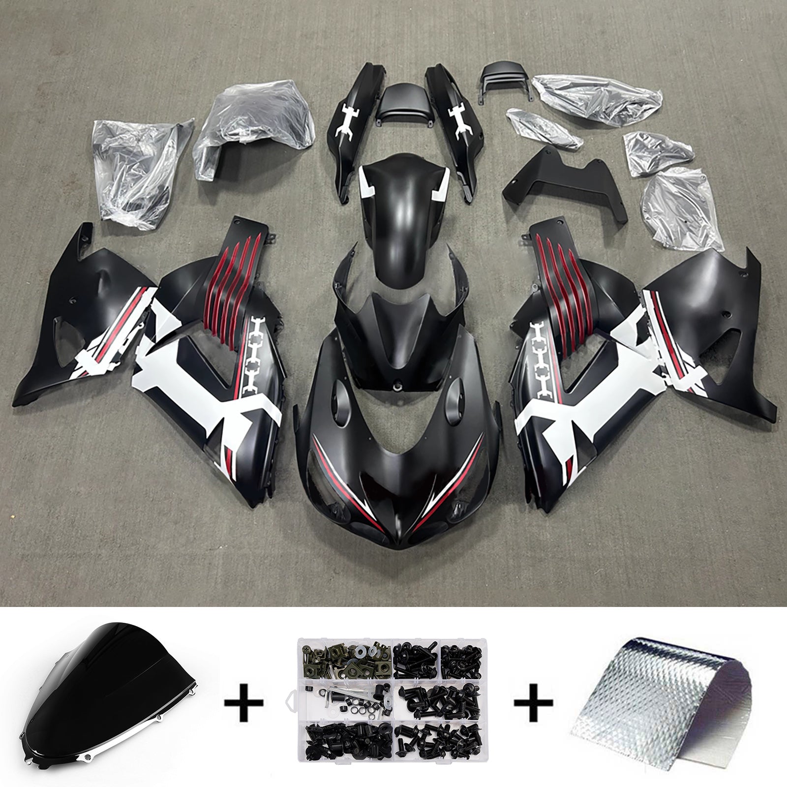 Amotopart 2012-2025 Kawasaki ZX14R ZZR1400 Black Red White Fairing Kit