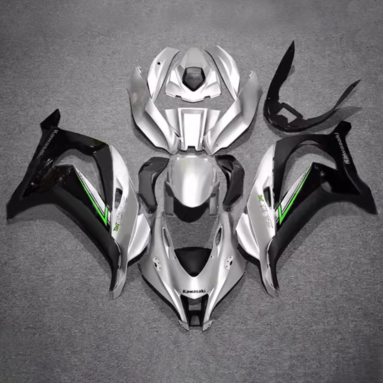 Amotopart 2016-2020 Kawasaki ZX10R Black Silver Fairing Kit
