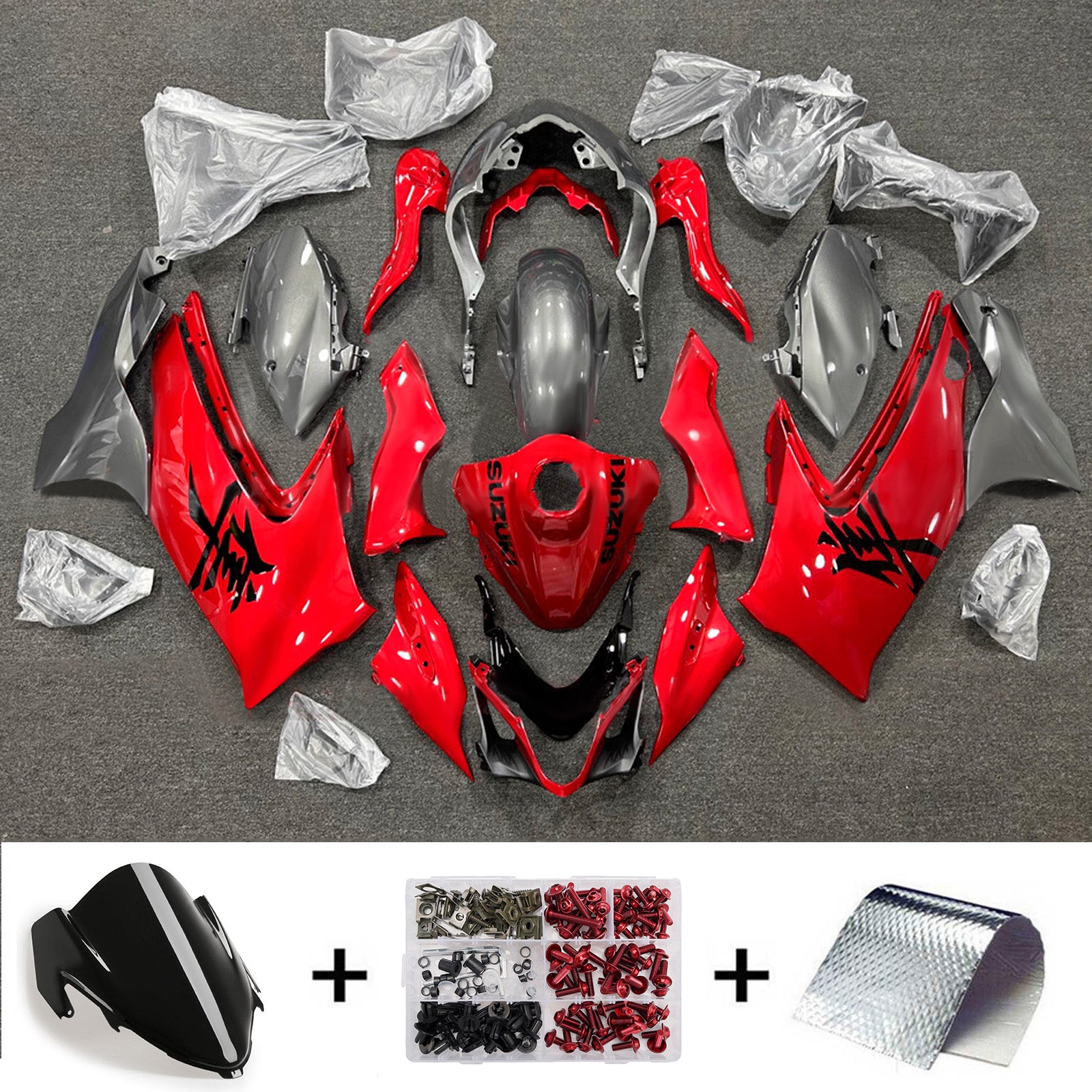 Amotopart 2021-2025 Suzuki GSX1300R Red Black Fairing Kit