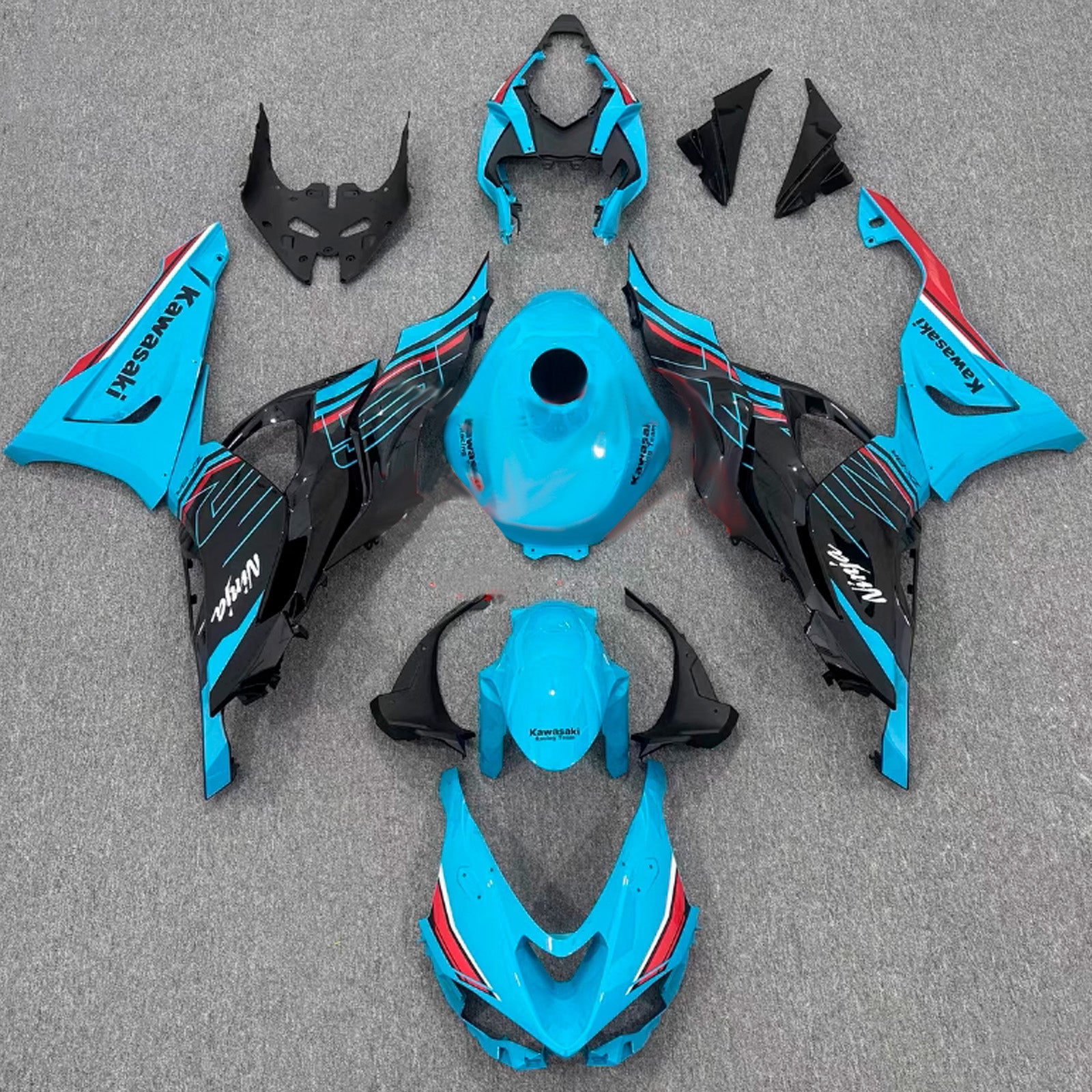 Amotopart 2024-2025 Kawasaki ZX-6R Blue Black Fairing Kit