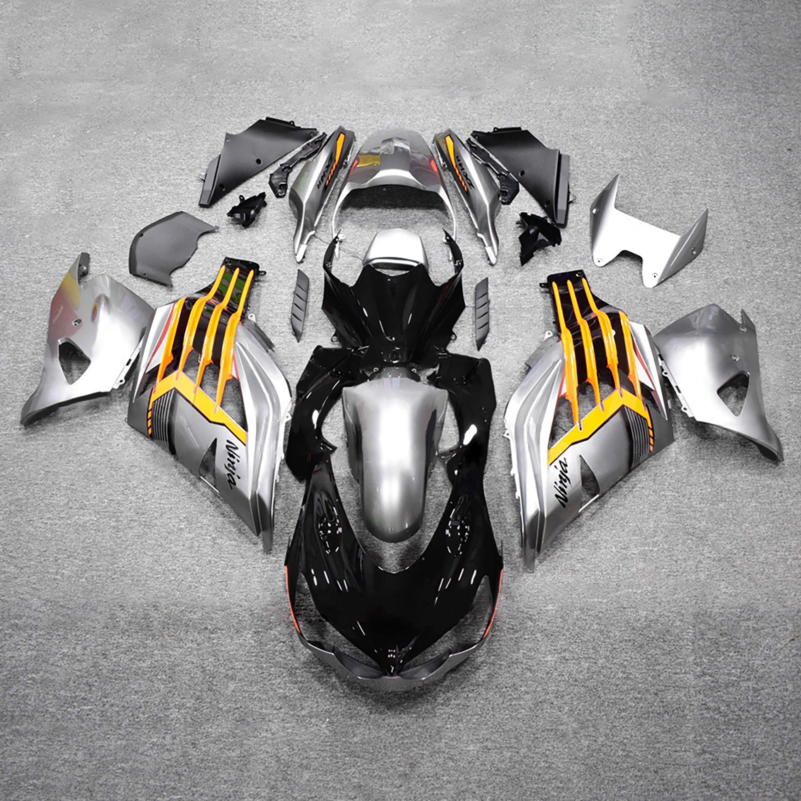 Amotopart 2012-2025 Kawasaki ZX14R ZZR1400 Silver Black Yellow Fairing Kit