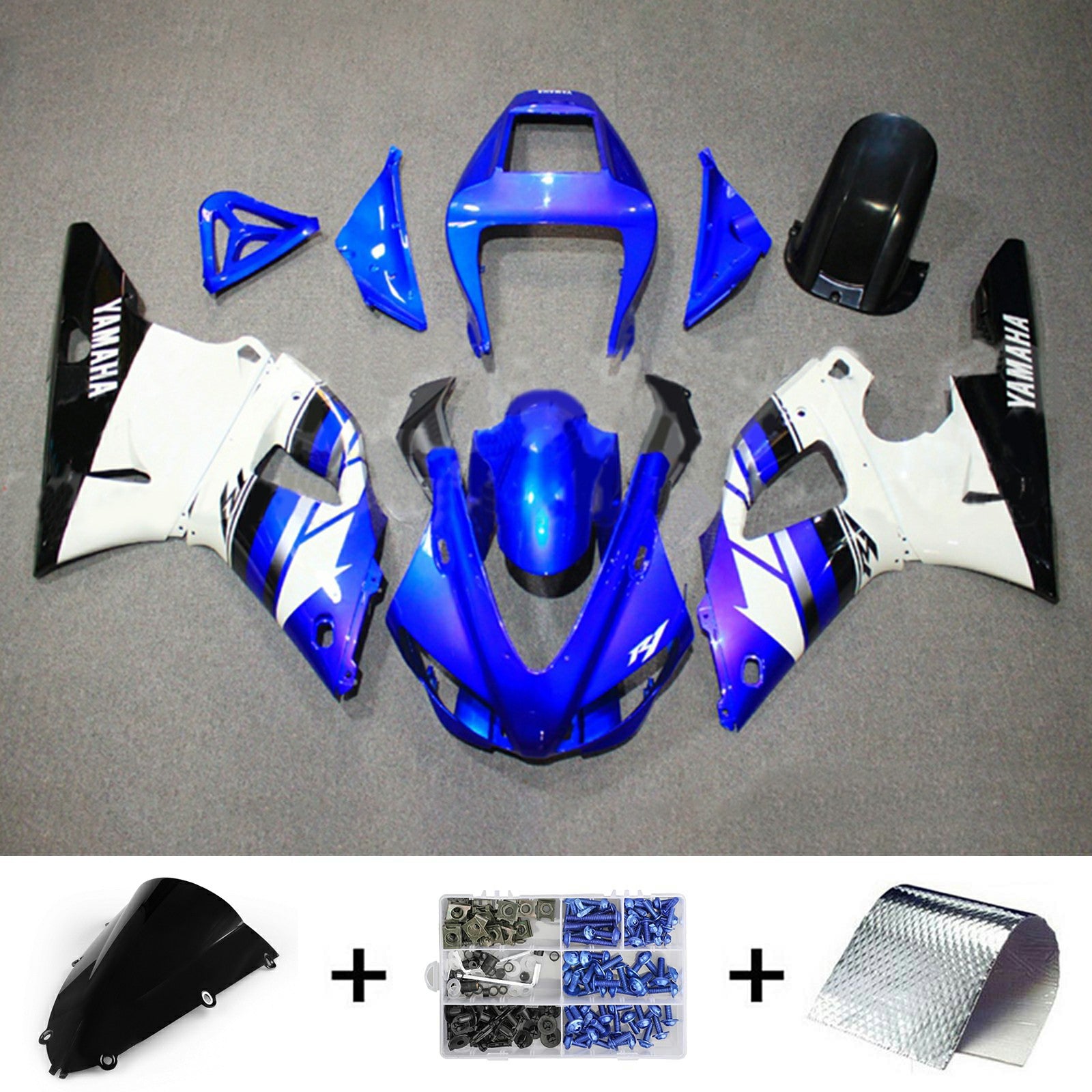 Amotopart 1998-1999 Yamaha YZF 1000 R1 Blue & White Style 1 Fairing Kit
