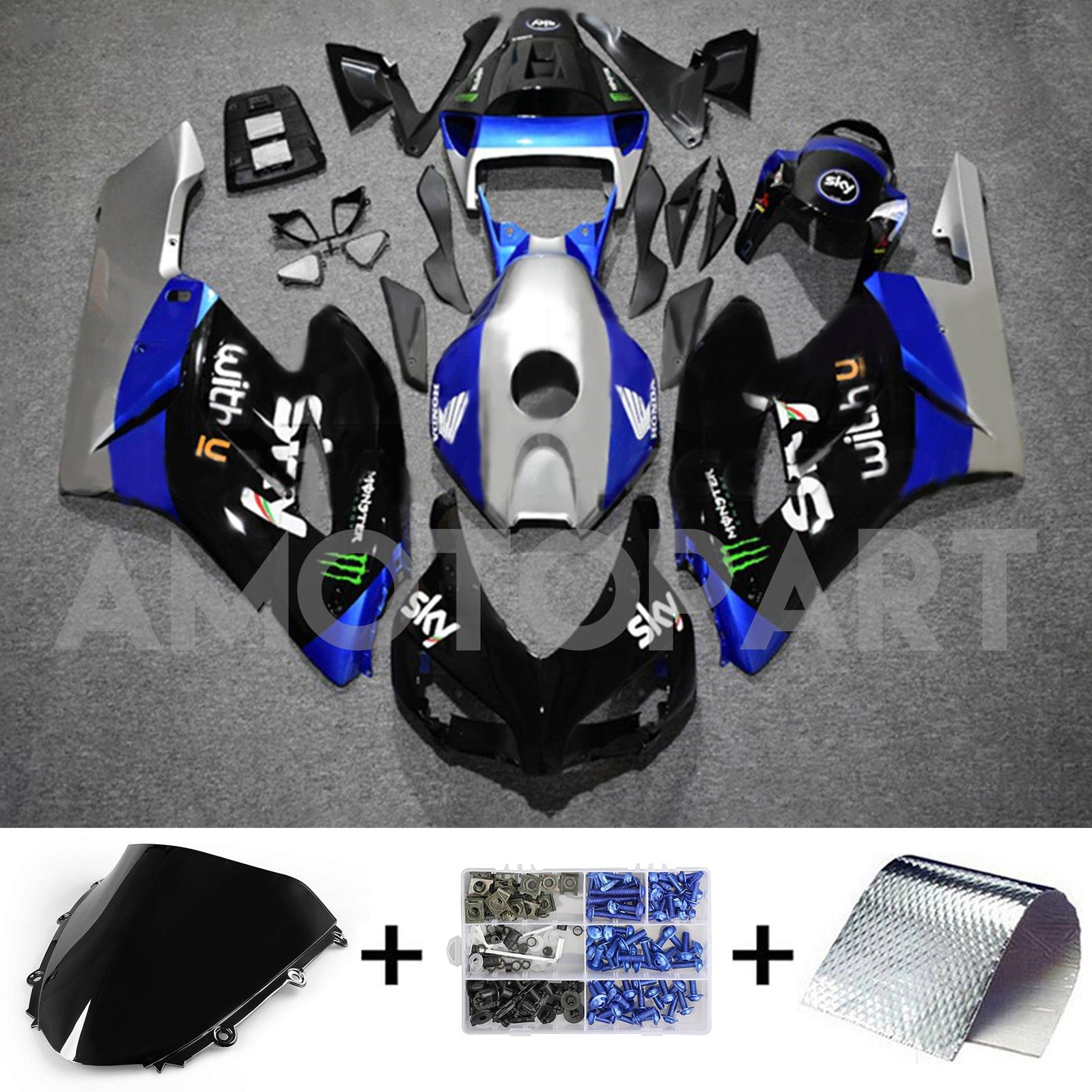 Amotopart 2004-2005 Honda CBR1000RR Blue&Silver with Monster Logo Fairing Kit