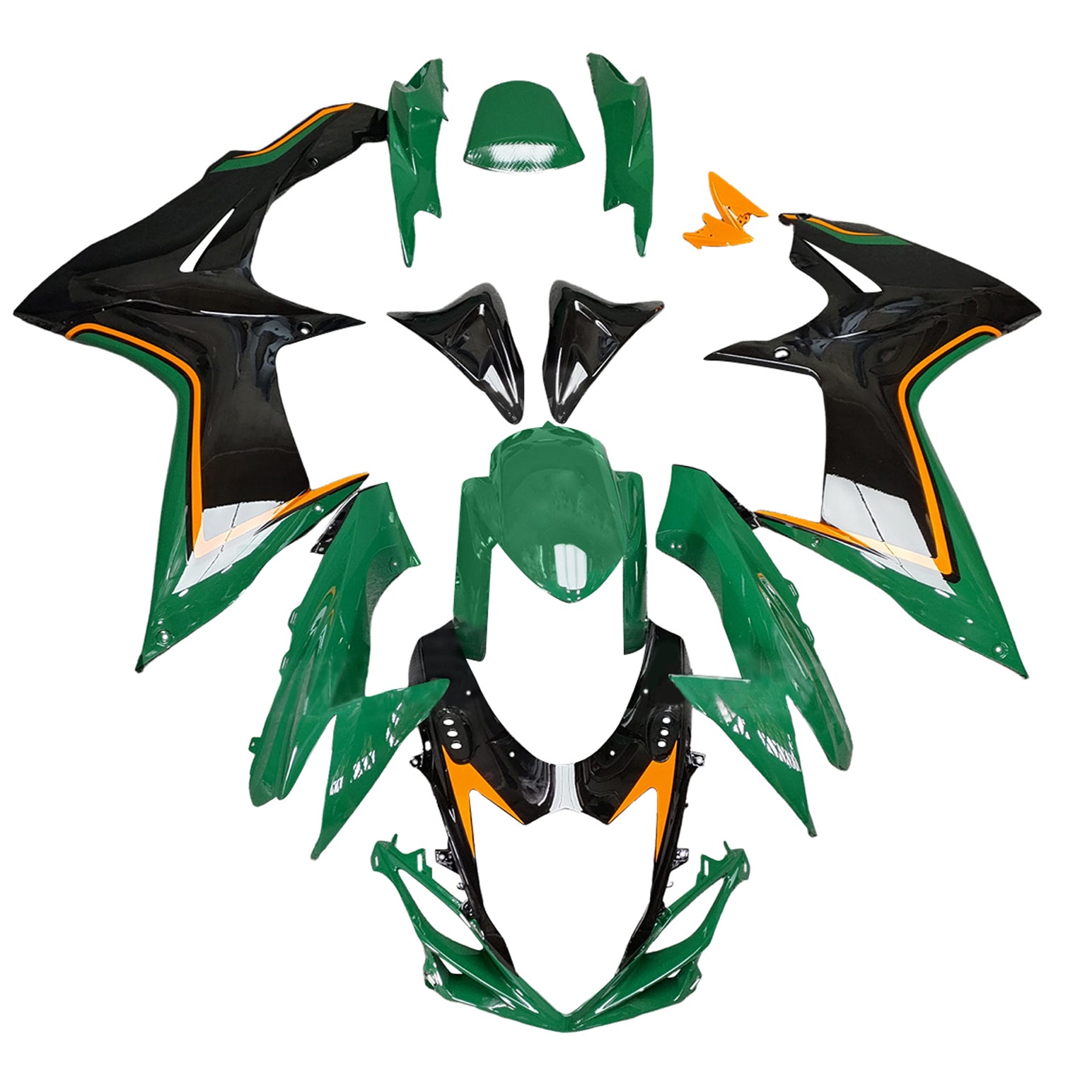 Amotopart 2011-2025 Suzuki GSXR 600/750 Green Black Orange Fairing Kit