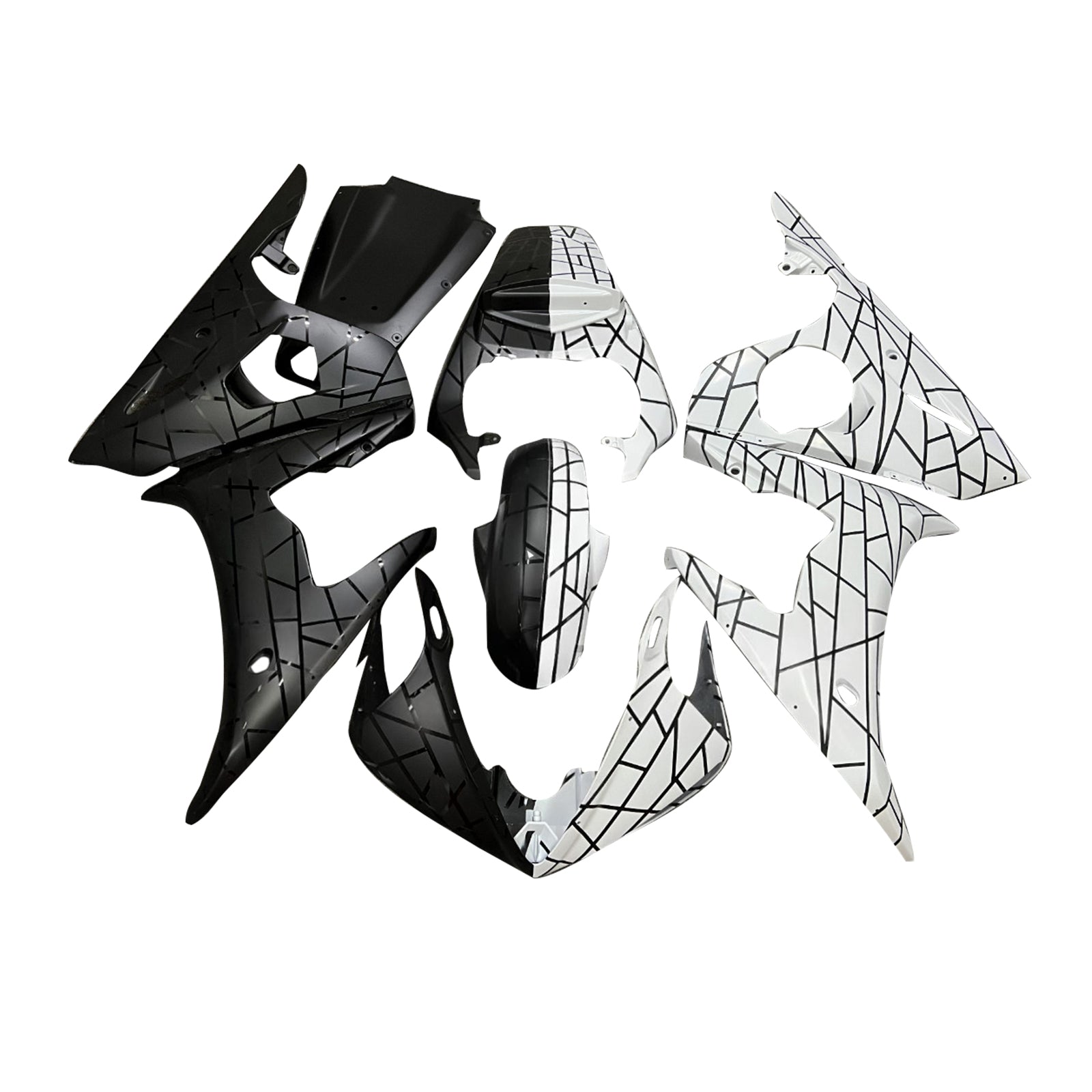 Amotopart 2003-2004 Yamaha YZF-R6/ 2006-2009 R6S Black White Fairing Kit