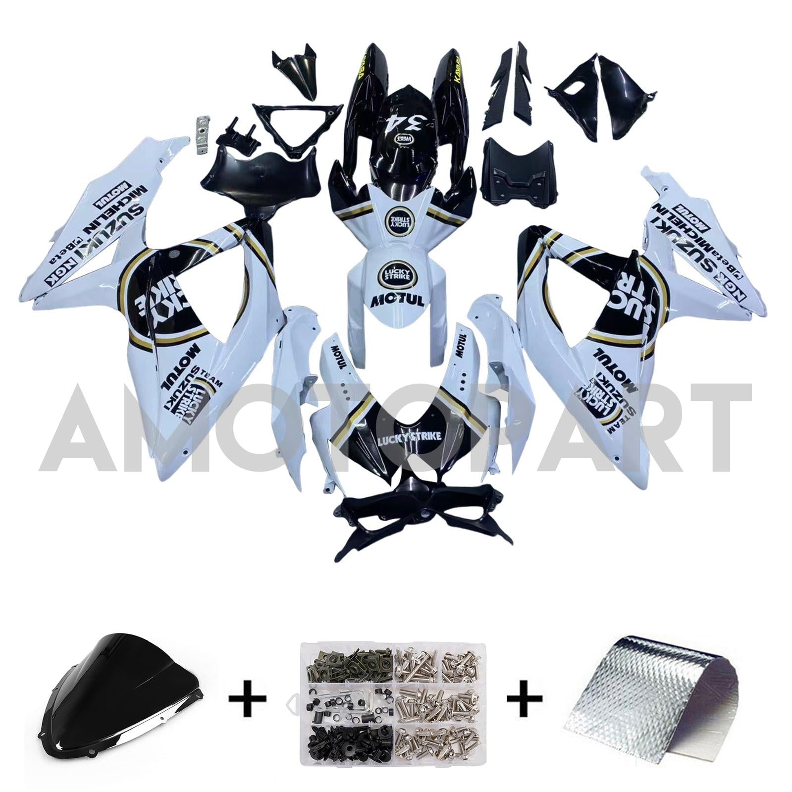 Amotopart 2008-2009 Suzuki GSXR 600/750 White Black Fairing Kit