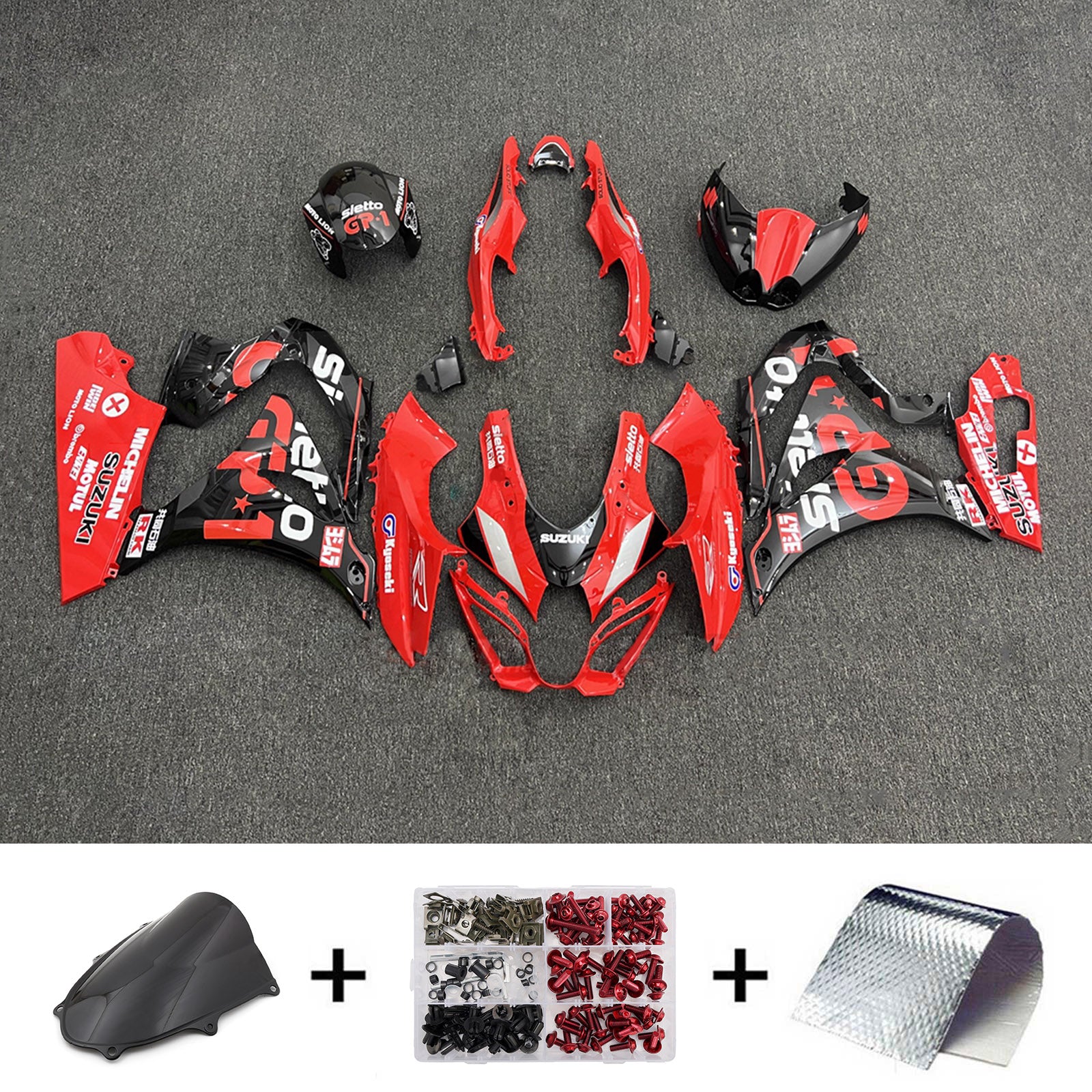 Amotopart 2017-2025 Suzuki GSXR1000 Kit de carénage rouge noir blanc