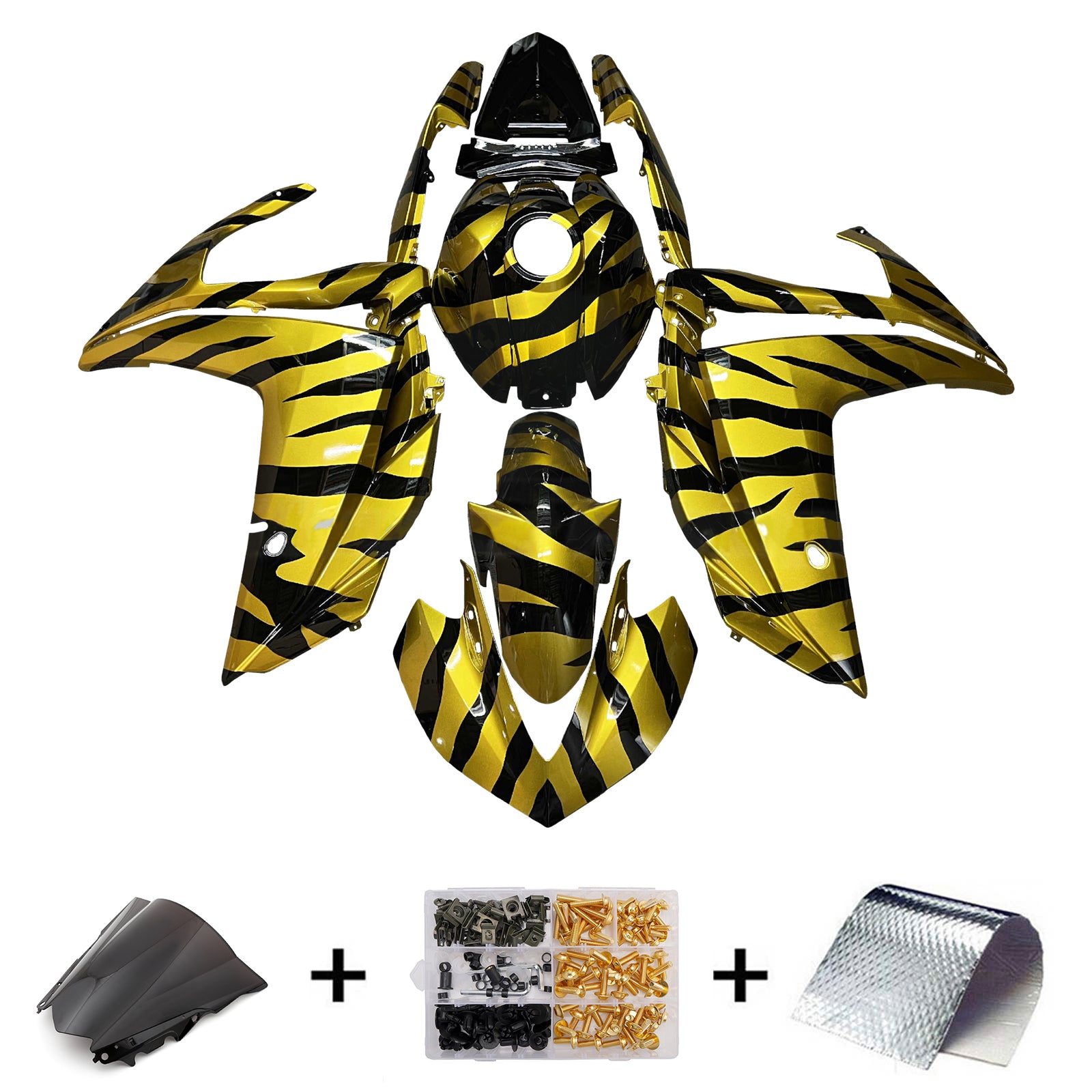 Amotopart Yamaha 2014-2018 YZF R3 2015-2017 YZF R25 Gold & Black Fairing Kit