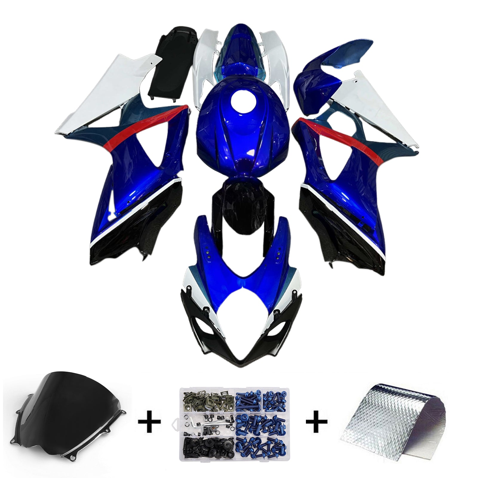 Amotopart 2007-2008 Suzuki GSXR1000 Blue White Fairing Kit