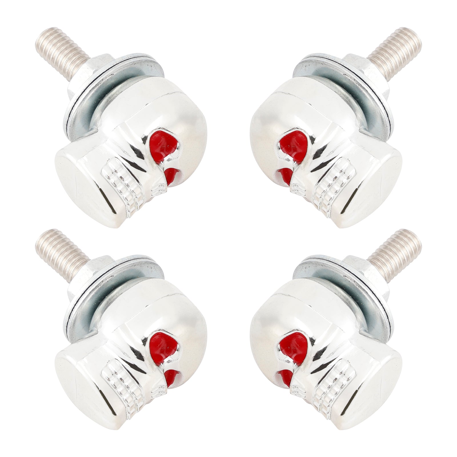 4x Motorcycle Bike Plastic Silver Skull License Plate Bolt On Screw On Frame Nut