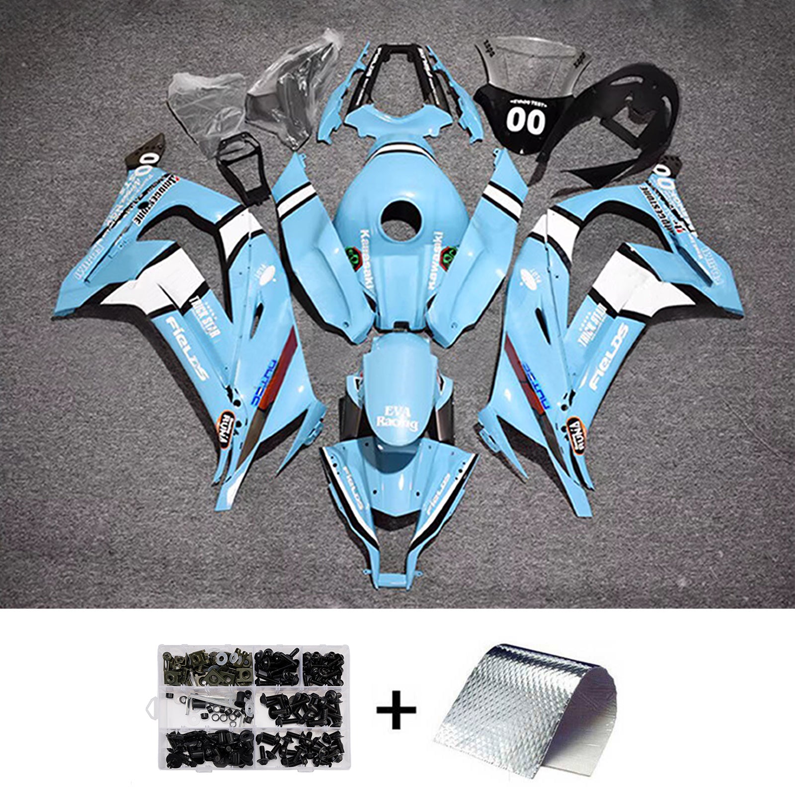 Amotopart 2011-2015 Kawasaki ZX10R Blue White Fairing Kit
