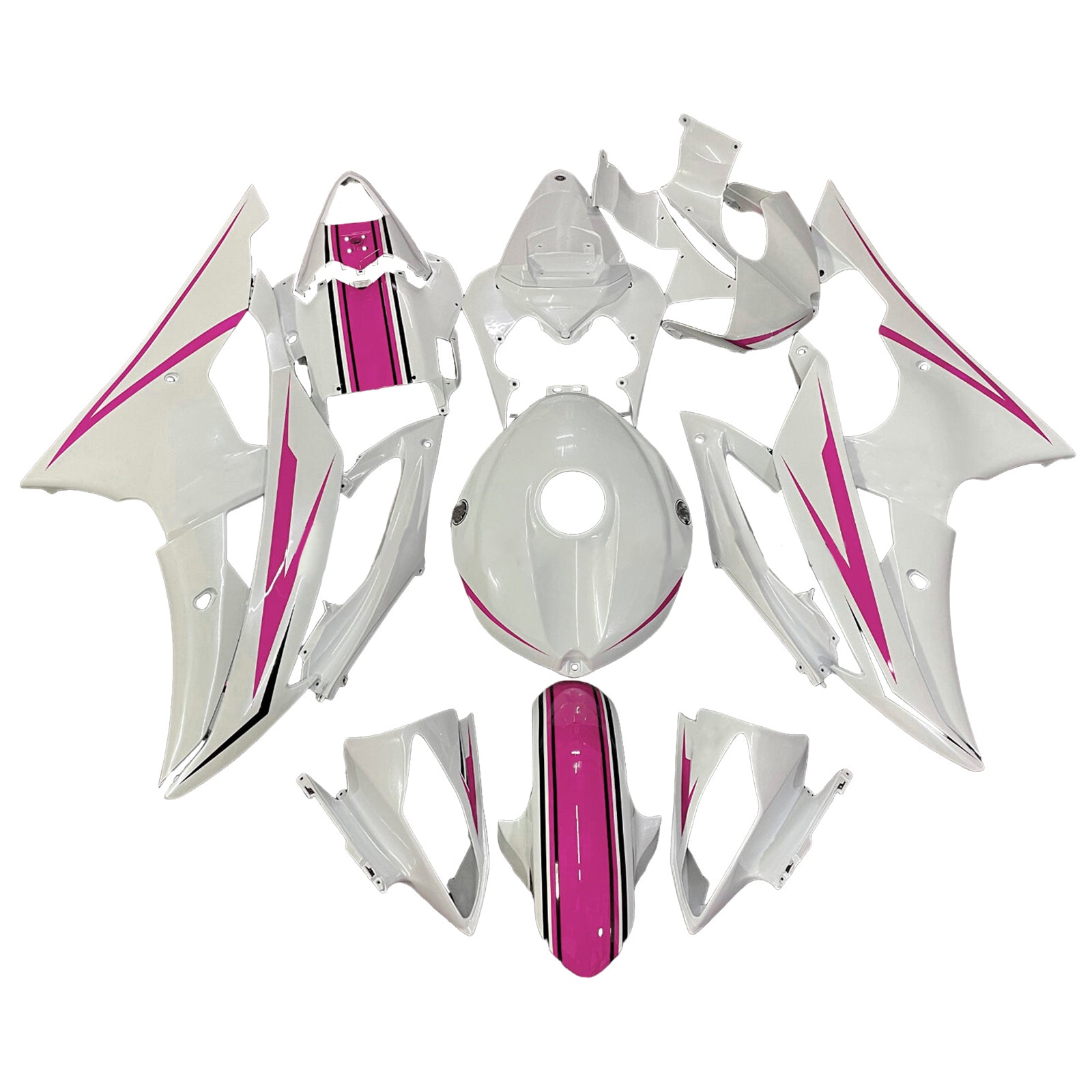 Amotopart 2008-2016 Yamaha YZF-R6 White & Pink Fairing Kit
