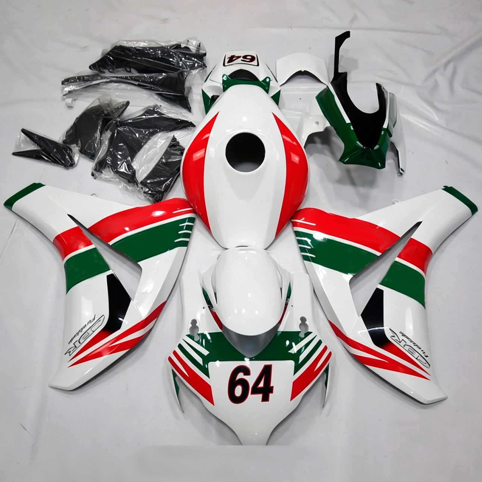 Amotopart 2008-2011 Honda CBR1000RR White/Red/Green Fairing Kit