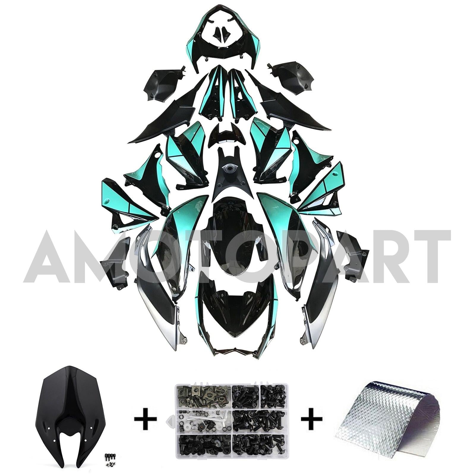 Amotopart 2013-2018 Kawasaki Z800 Black Light Blue Fairing Kit