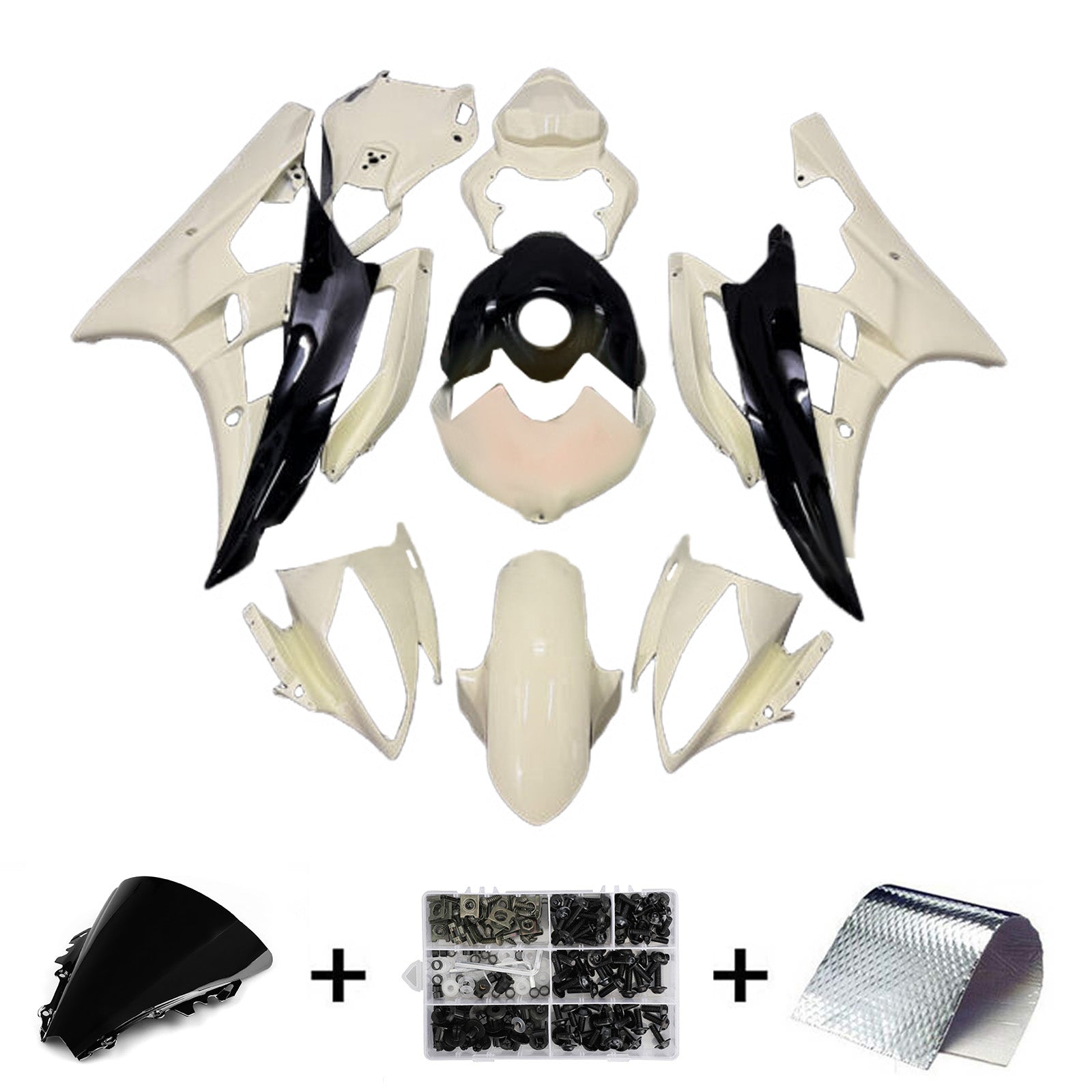 Amotopart 2006-2007 Yamaha YZF-R6 White & Black Fairing Kit