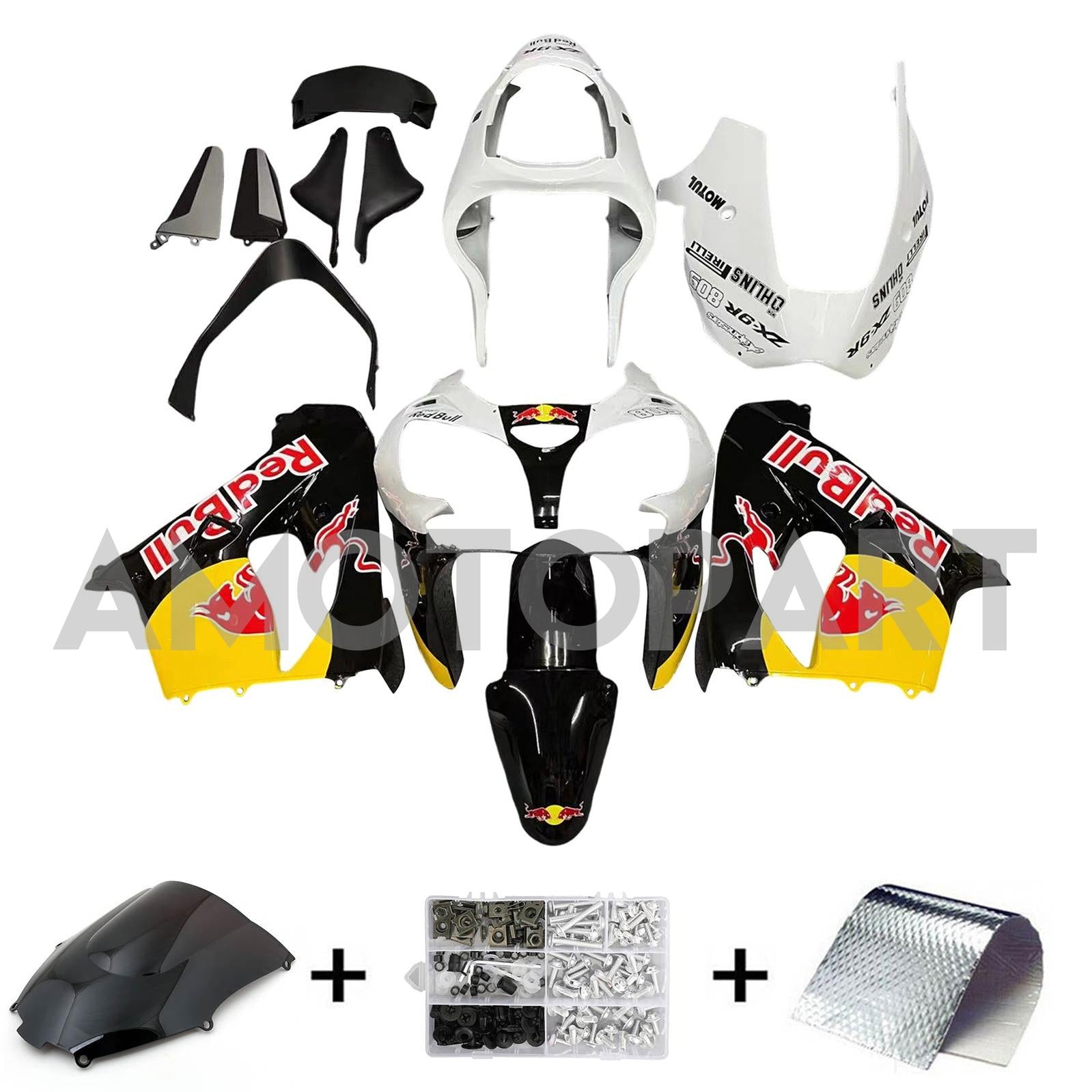 Amotopart 2000-2001 Kawasaki ZX9R White Black Fairing Kit
