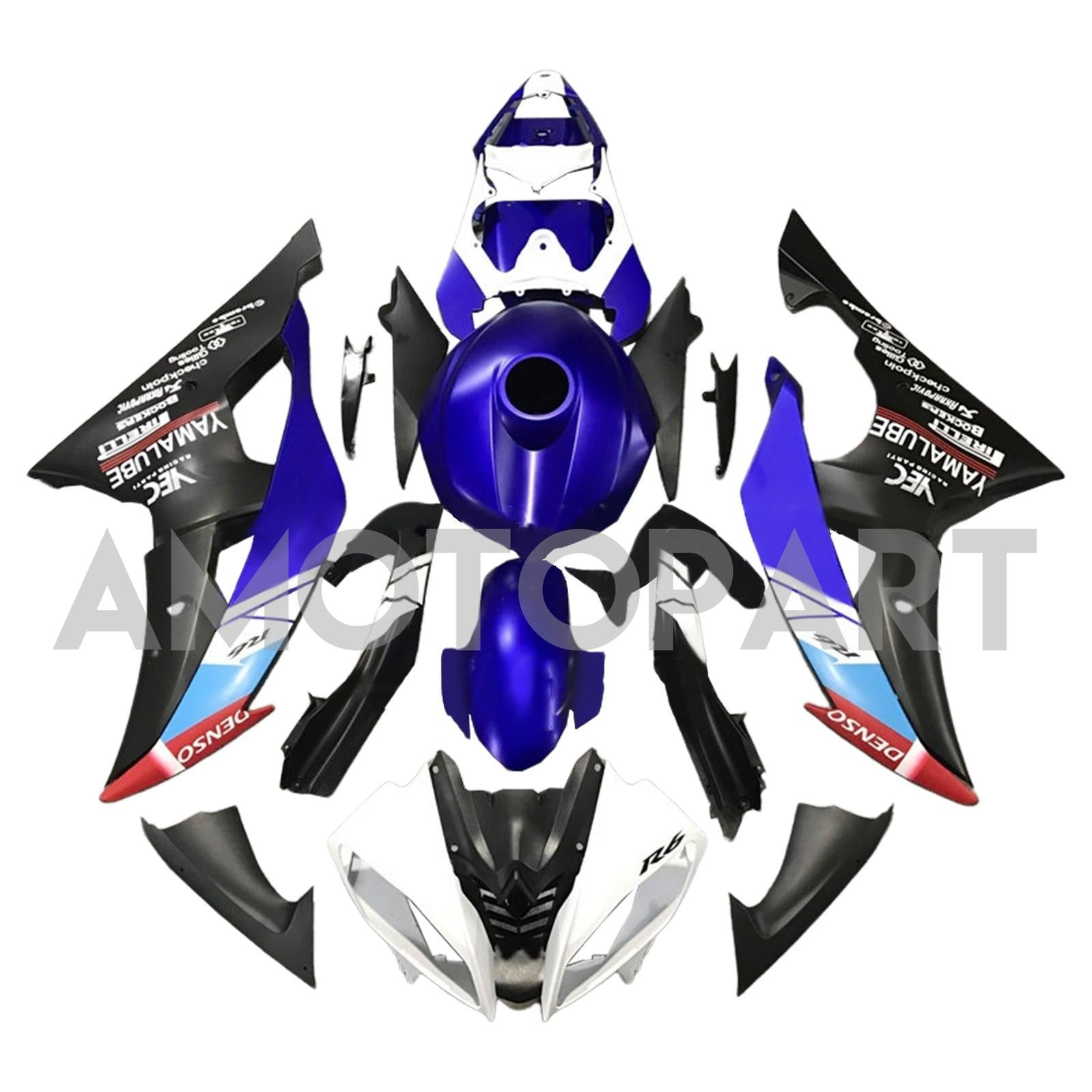Amotopart Yamaha YZF 600 R6 2008-2016 Blue & Black Style 5 Fairing Kit