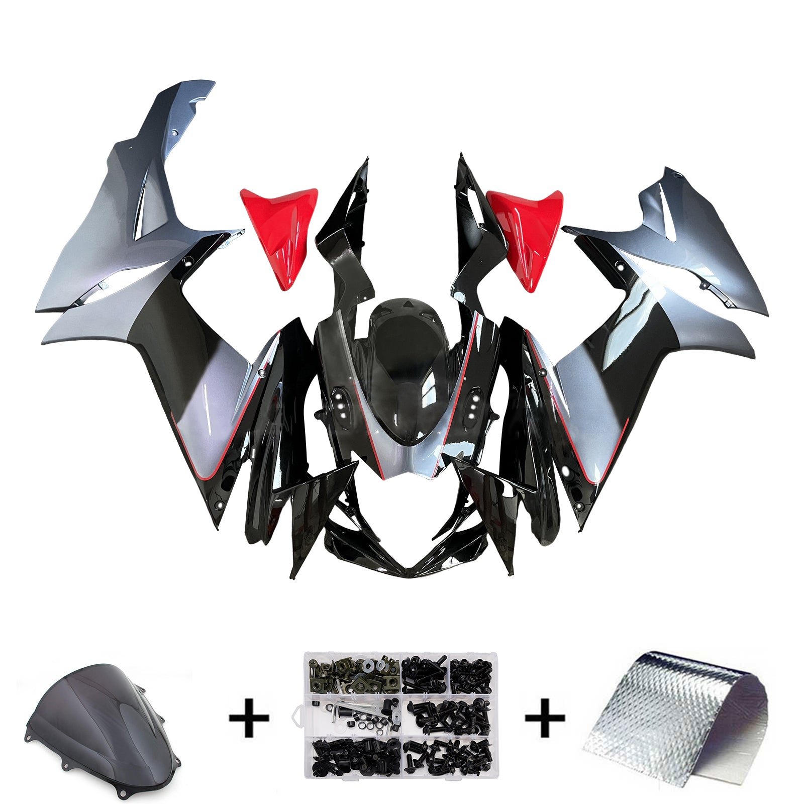 Amotopart 2011-2025 Suzuki GSXR 600/750 Silver Black Fairing Kit