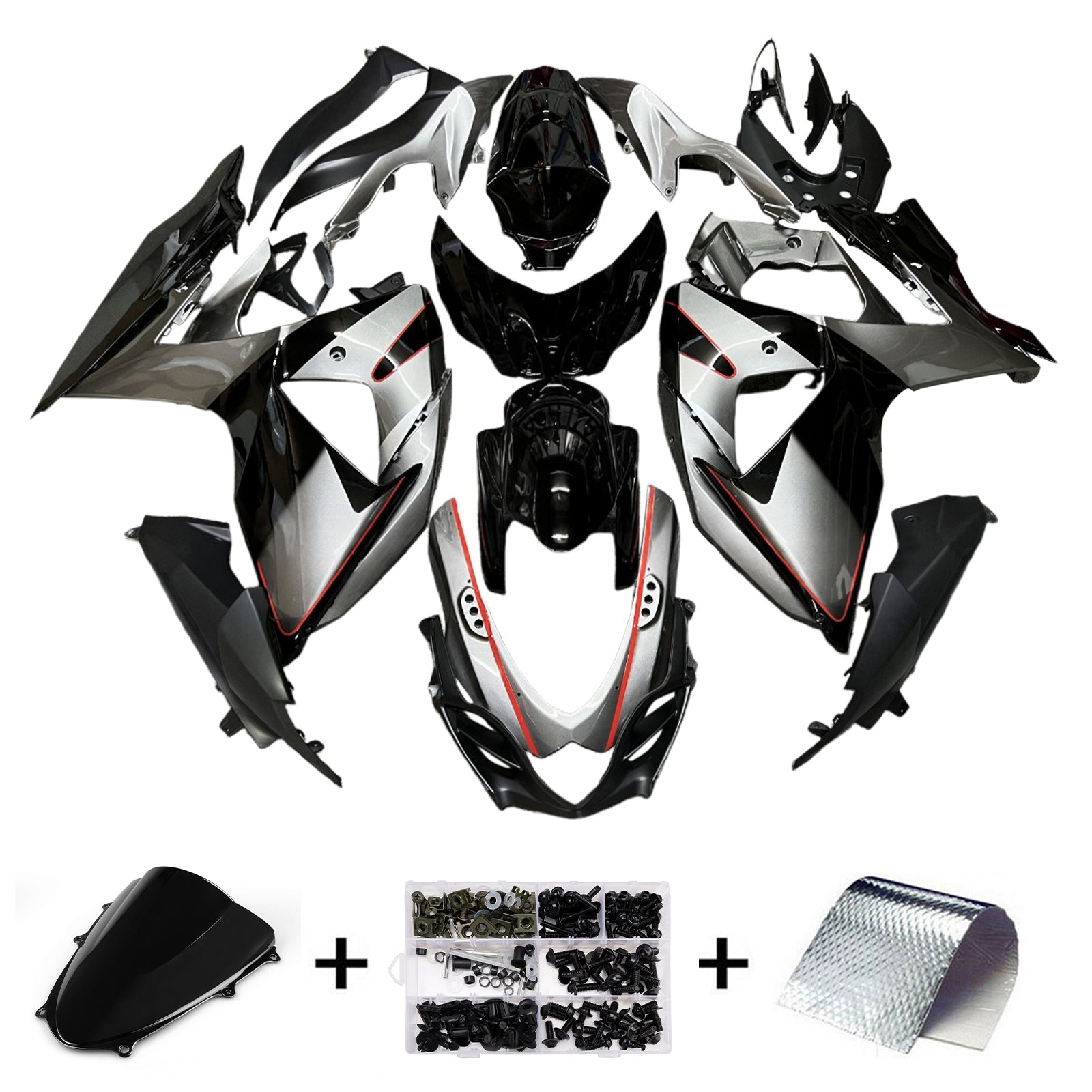 Amotopart 2009-2016 Suzuki GSXR1000 Sliver Black Fairing Kit