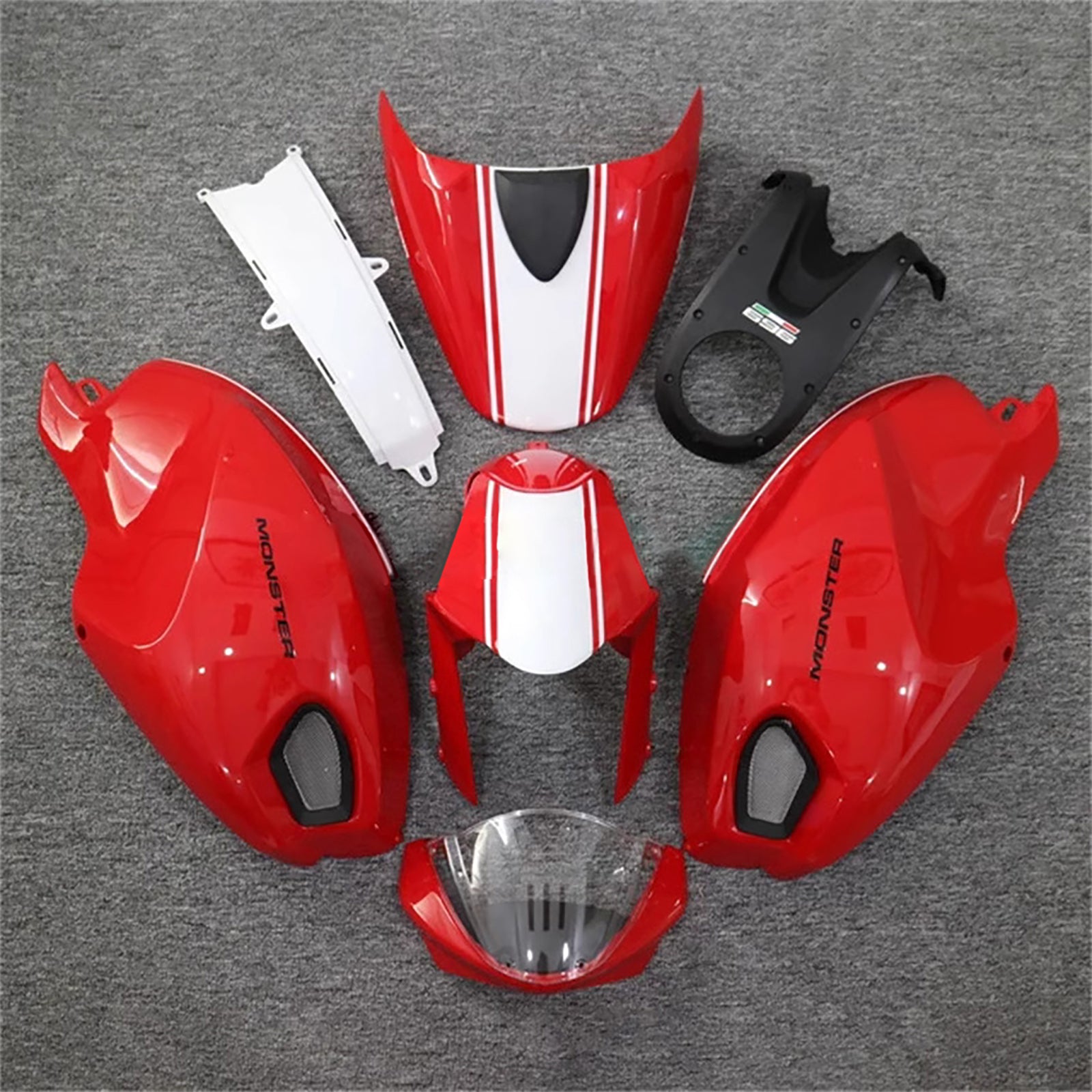 Amotopart All Years Ducati Monster 696/796/1100 S EVO Glossy Red White Fairing Kit