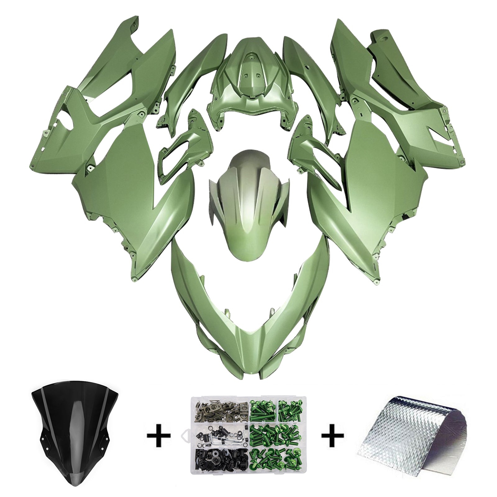 Amotopart 2018-2024 Kawasaki EX400 Ninja400 Matte Green Fairing Kit