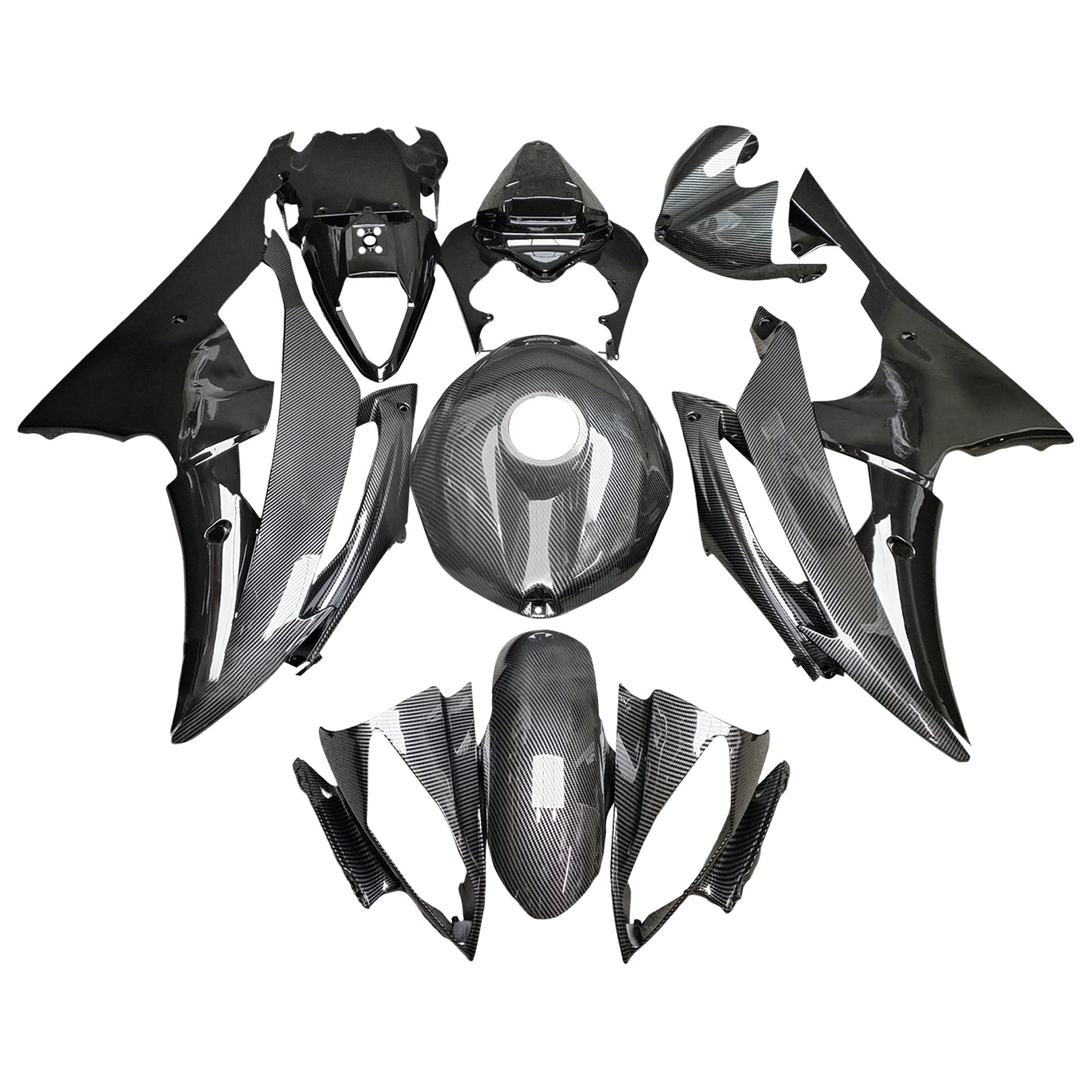 Amotopart 2008-2016 Yamaha YZF-R6 Carbon Fiber Pattern & Black Fairing Kit