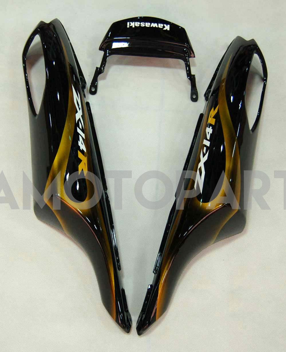 Amotopart 2006-2011 Kawasaki ZX14R Black with Yellow Flame Fairing Kit