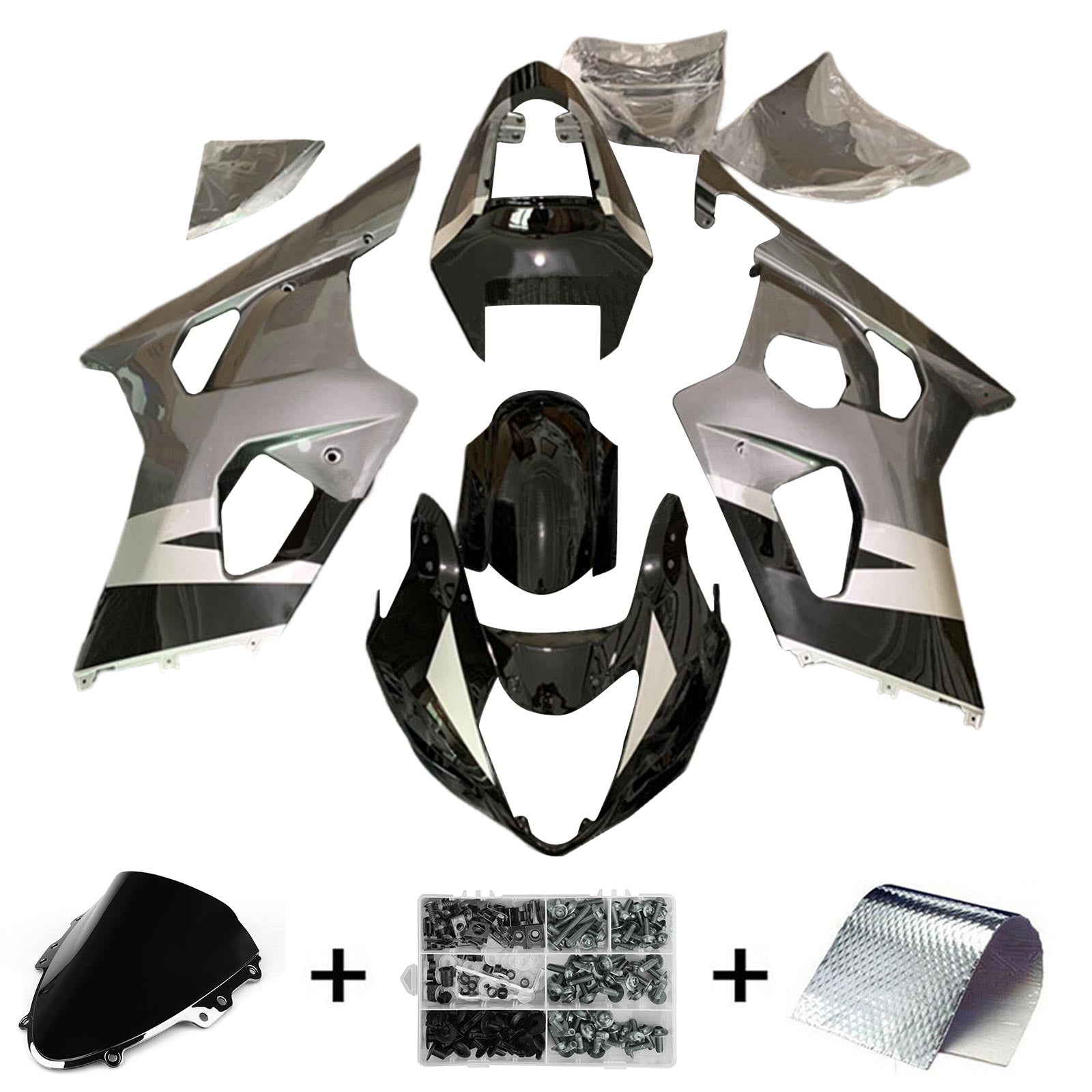 Amotopart 2004-2005 Suzuki GSXR 600/750 K4 Noir&Kit de carénage gris