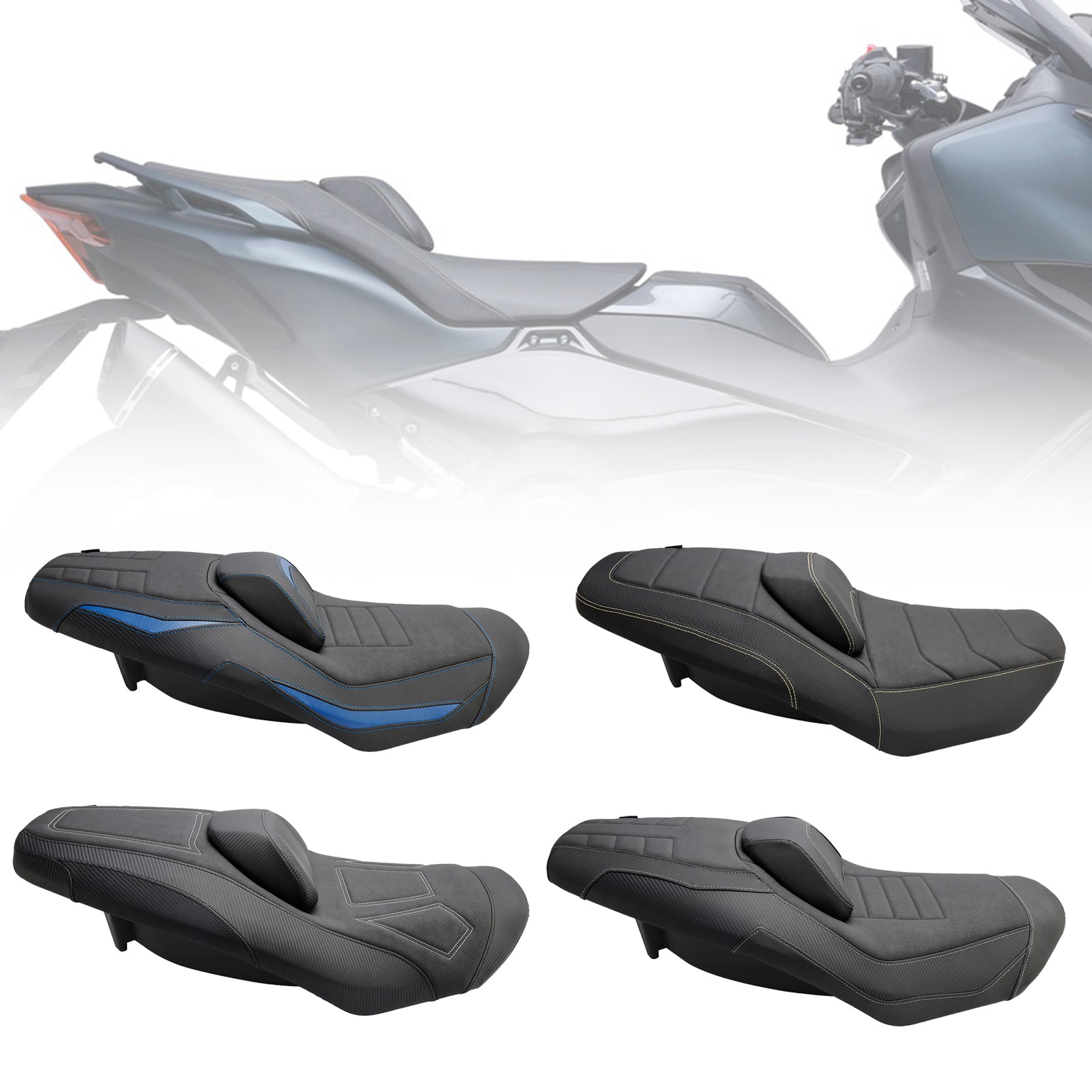 2022-2024 YAMAHA T-MAX VÄRMANDE FRAM BAKTAR PASSENGER SEAT Blue Yellow