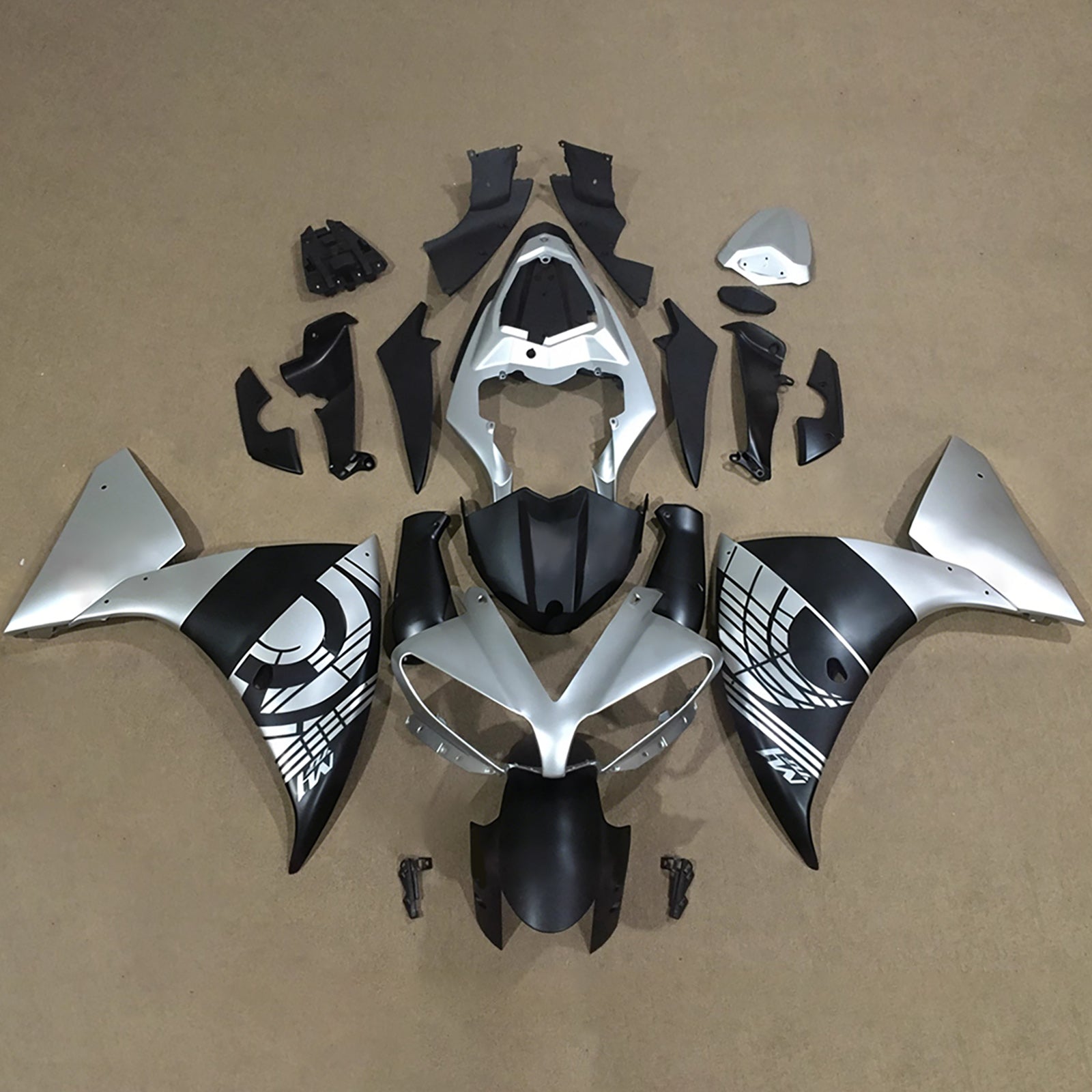 Amotopart 2009-2011 Yamaha YZF-R1 Sølv/Sort Fairing Kit