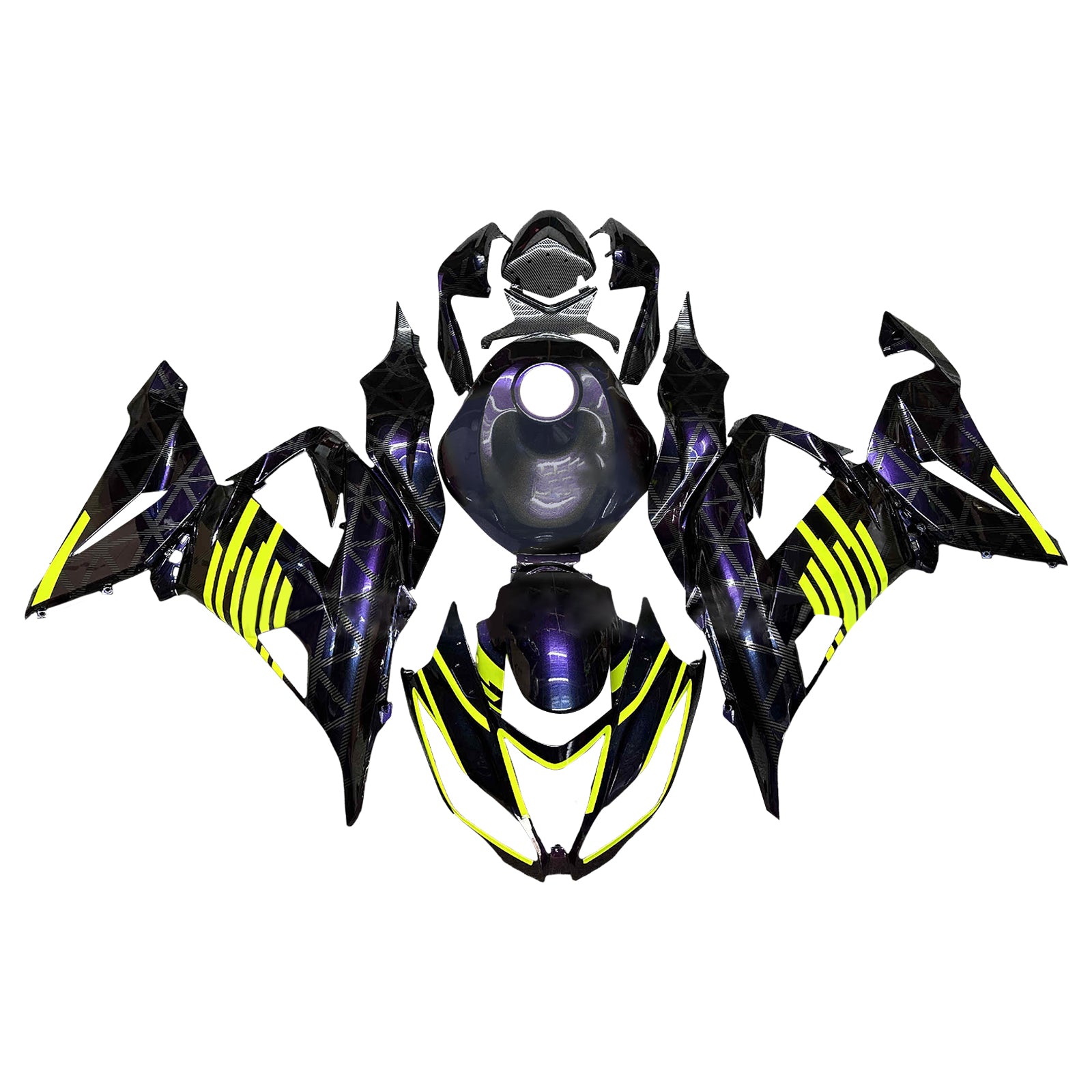 Amotopart 2013-2018 Kawasaki ZX6R 636 Carbon Fiber Pattern & Yellow Fairing Kit