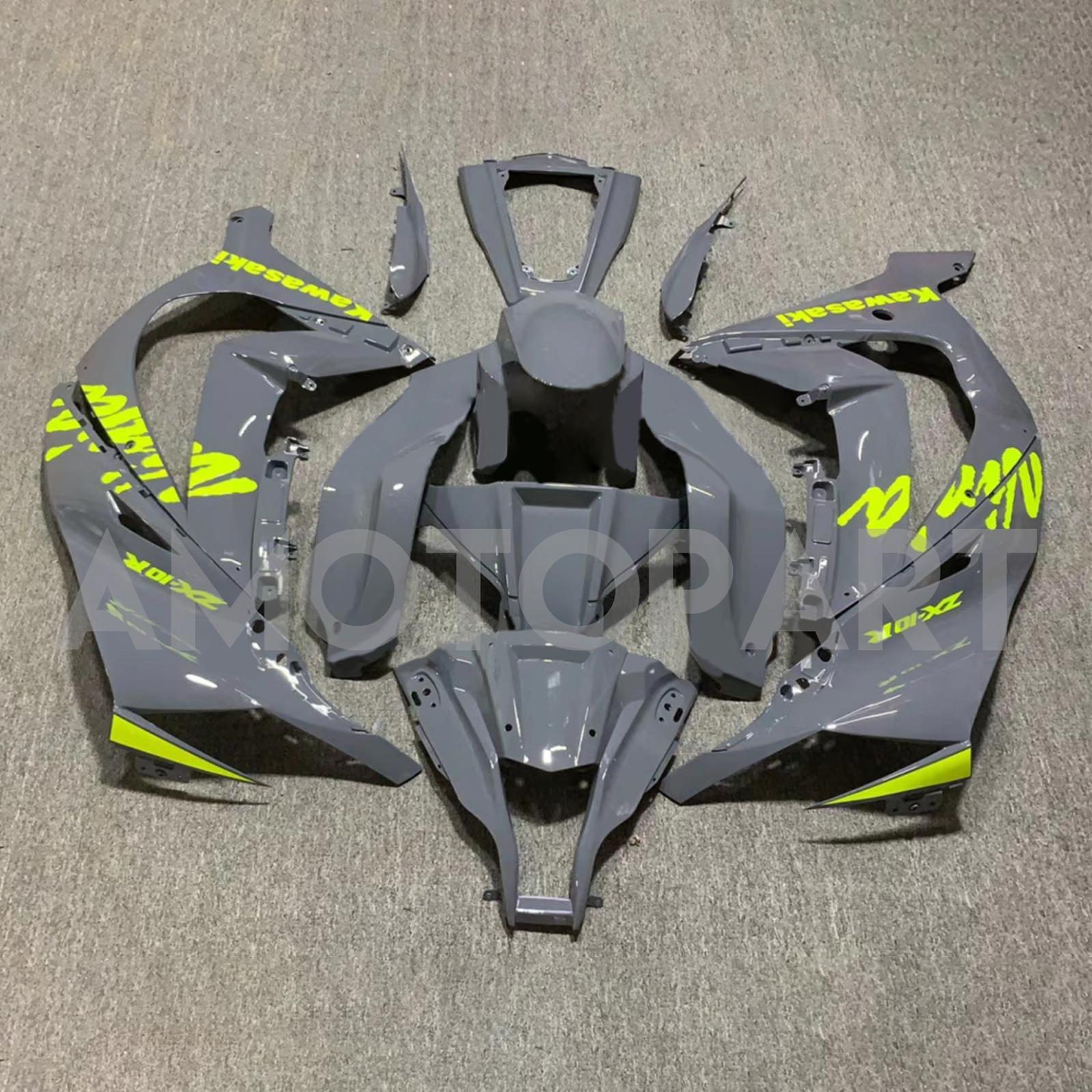 Amotopart 2011-2015 Kawasaki ZX10R Gray med Yellow Logo Fairing Kit