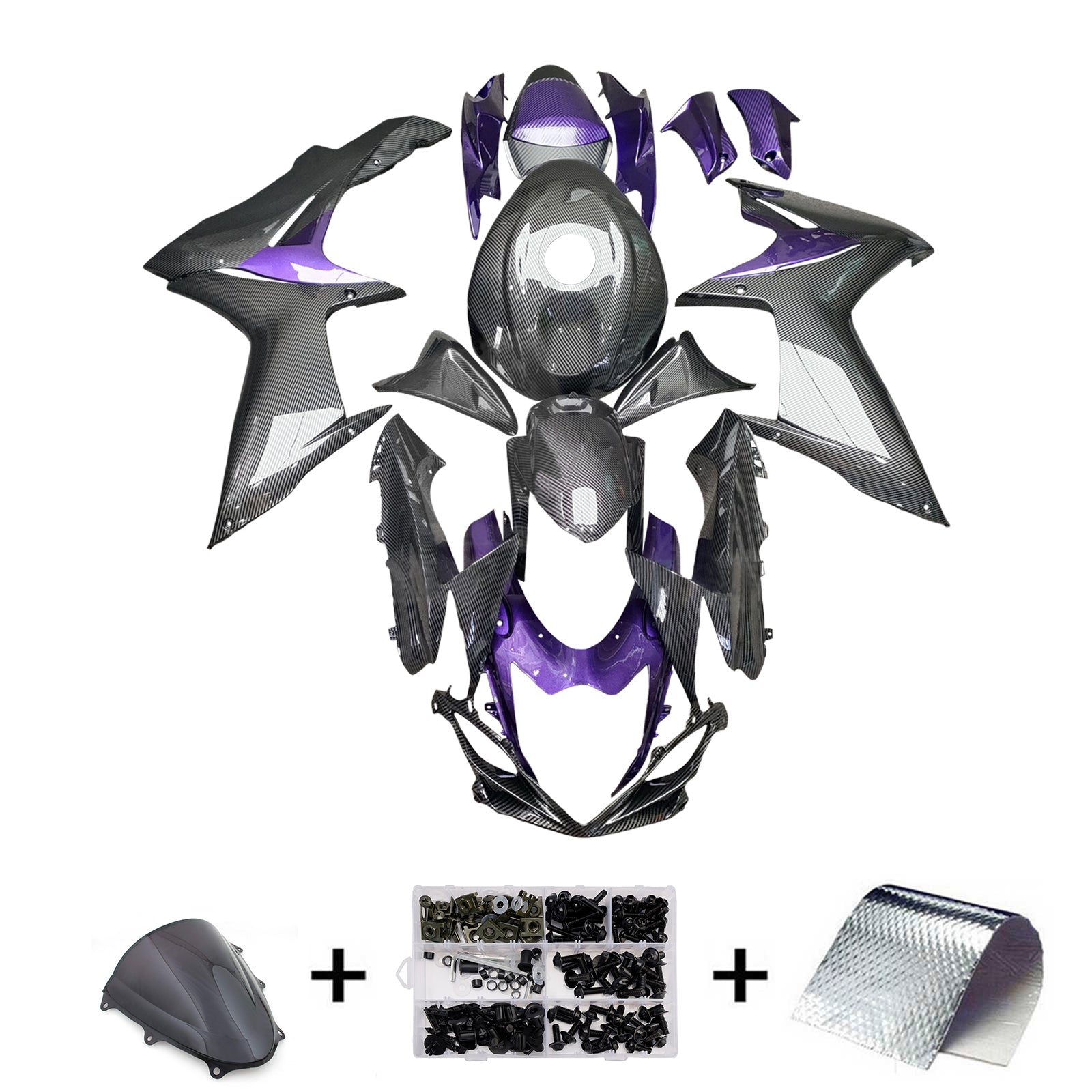Amotopart 2011-2025 Suzuki GSXR 600/750 Purple & Carbon Fiber Pattern Fairing Kit