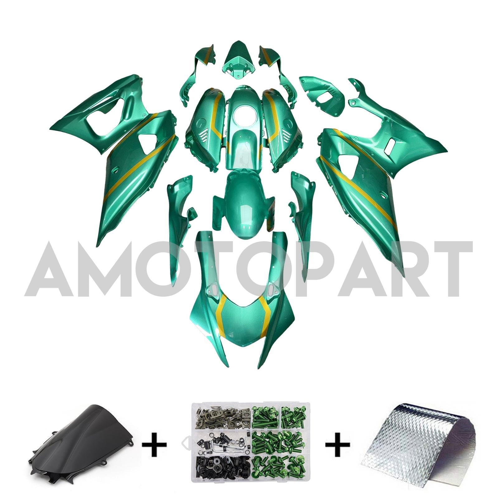 Amotopart 2021-2025 Yamaha YZF-R7 Light Green Gold Line Fairing Kit