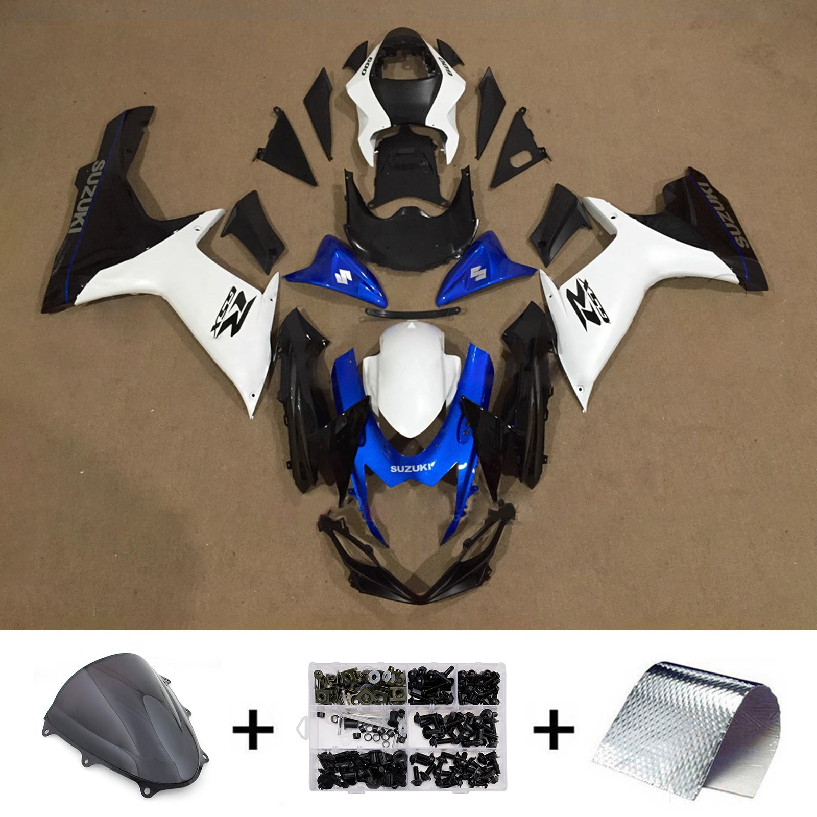 Zestaw owiewek Amotopart 2011-2026 Suzuki GSXR 600/750 Biały Czarny Niebieski