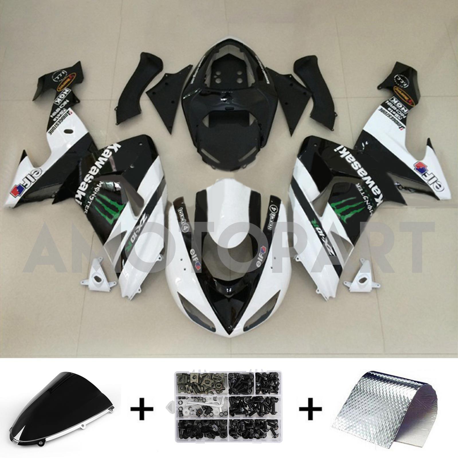 Amotopart 2006-2007 Kawasaki ZX10R Black&White Fairing Kit